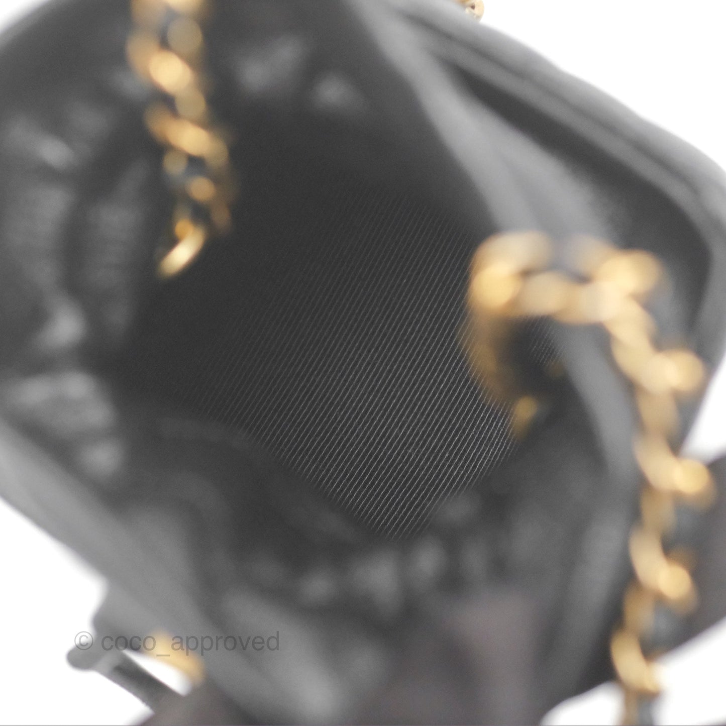 Chanel Mini Drawstring Bucket Bag with Chain Black Calfskin Aged Gold Hardware