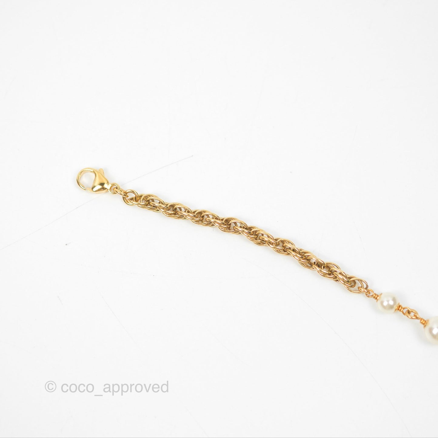 Chanel CC Pearl Pink Bead Necklace Gold Tone 22A