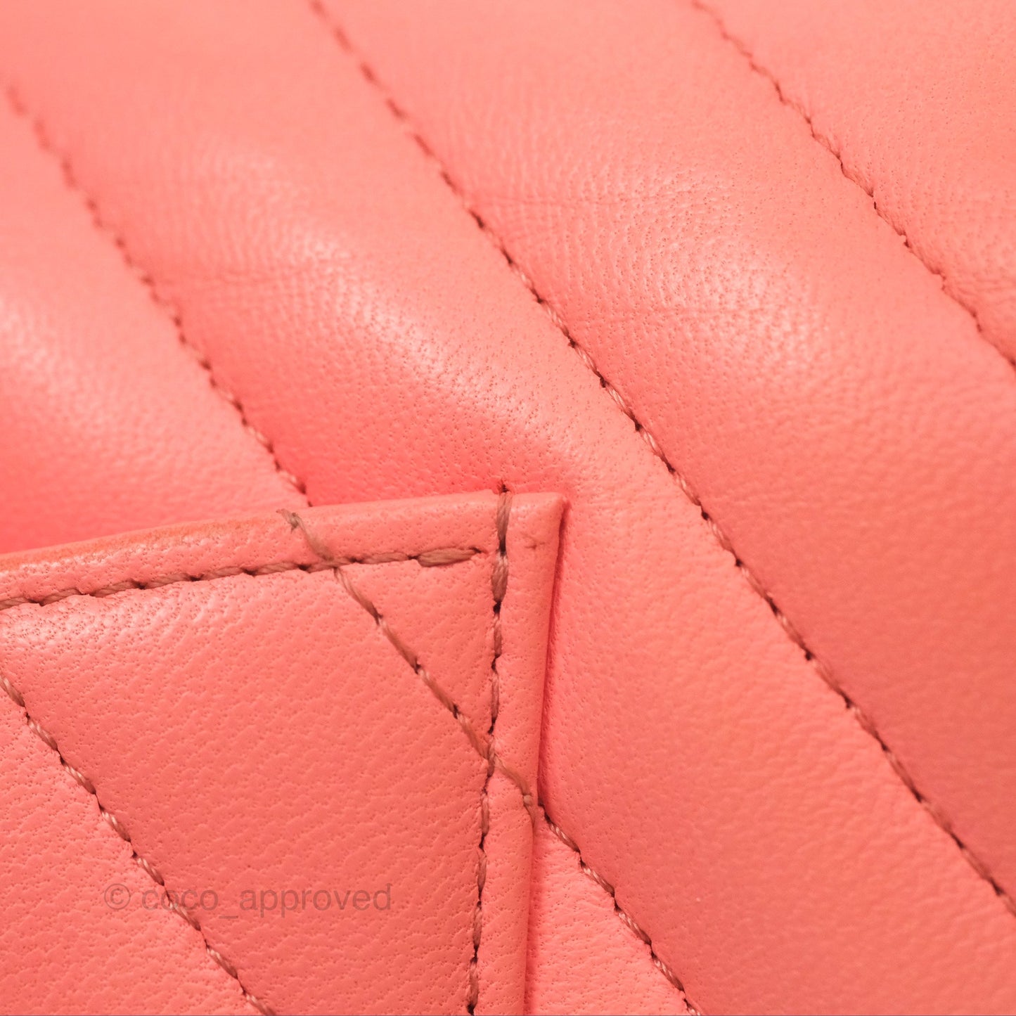 Chanel Chevron Mini Rectangular Flap Peach Pink Lambskin Aged Gold Hardware