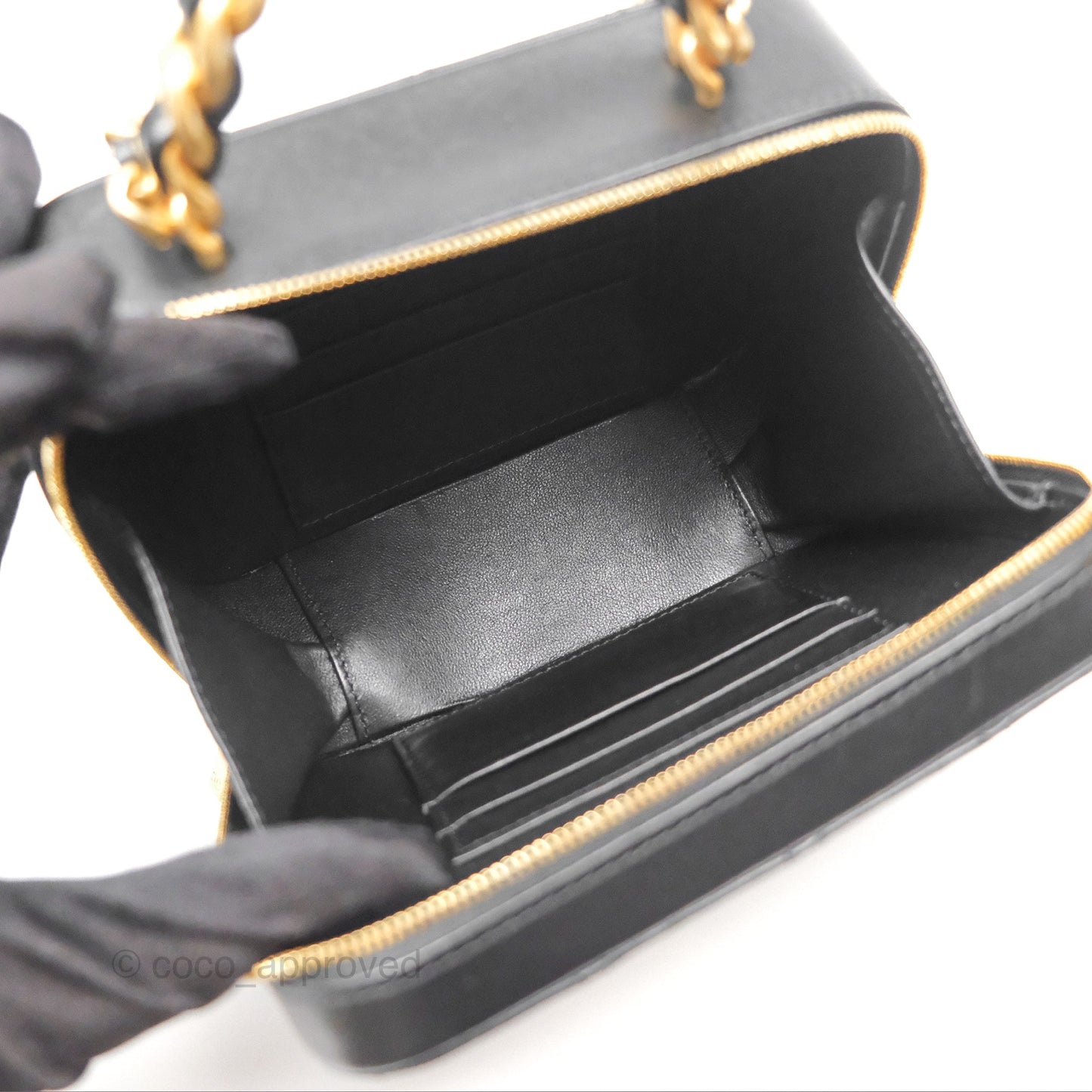 Chanel Top Handle Vanity Case Black Lambskin Aged Gold Hardware 22A