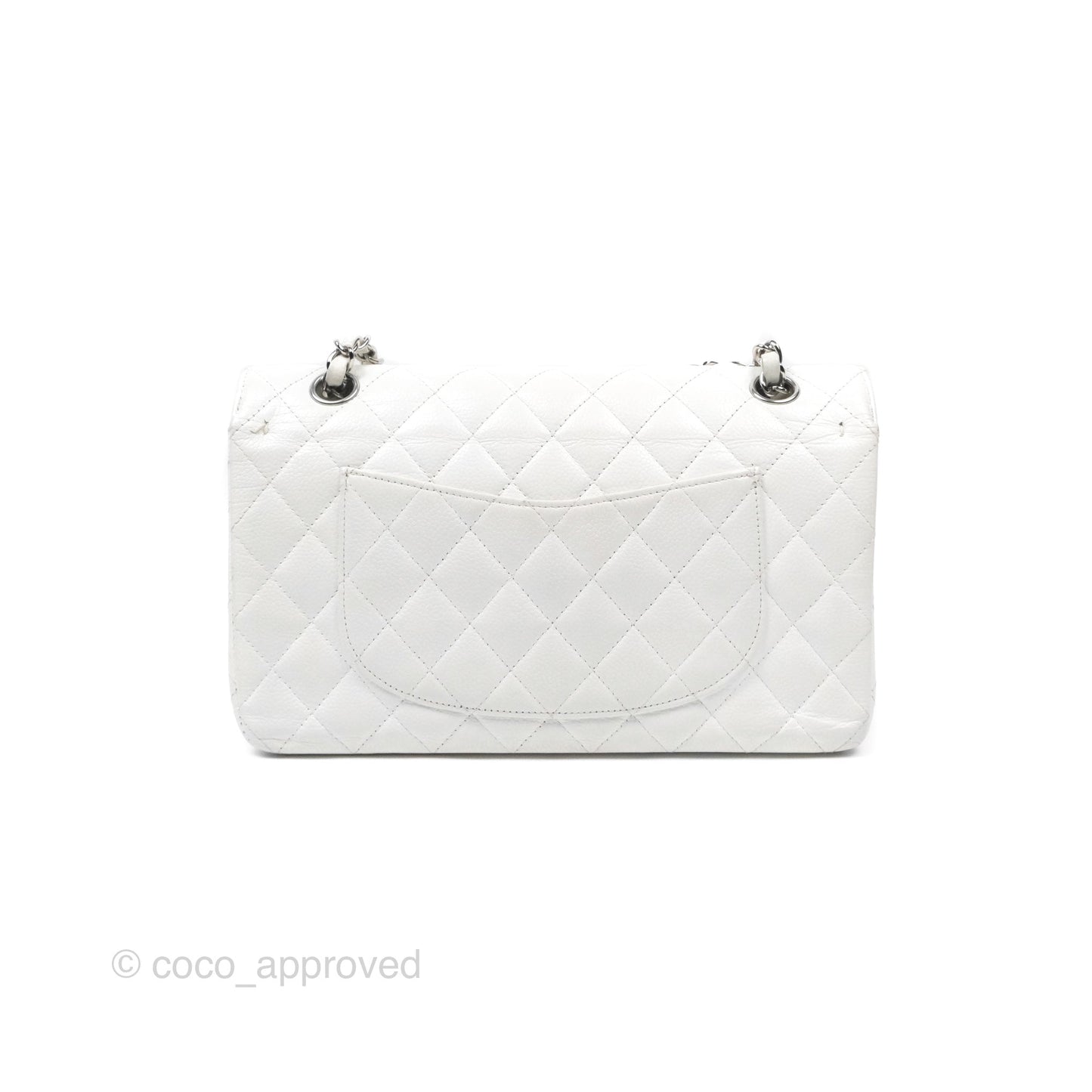 Chanel Classic M/L Medium Flap Quilted White Caviar Silver Hardware