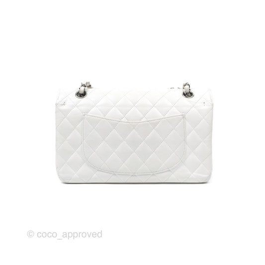 Chanel Classic M/L Medium Flap Quilted White Caviar Silver Hardware