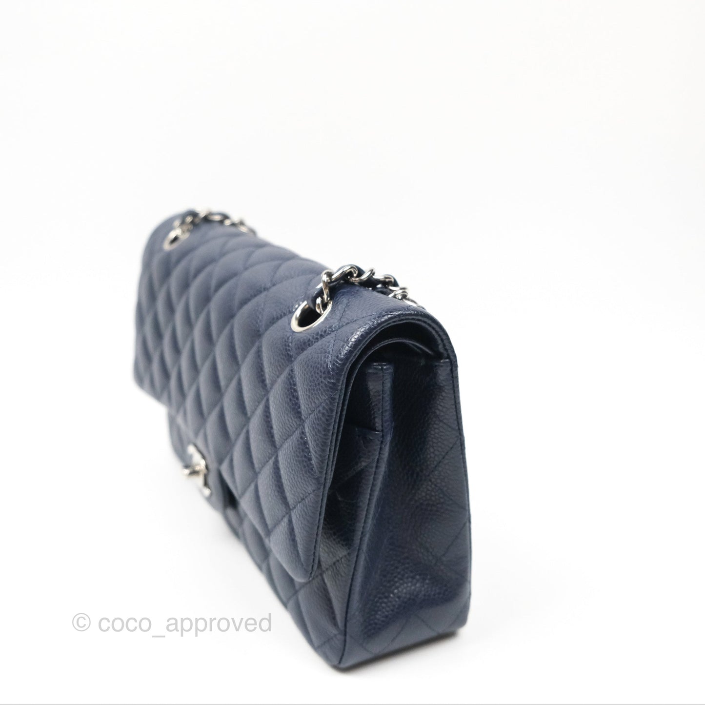 Chanel Classic M/L Medium Flap Quilted Navy Caviar Silver Hardware