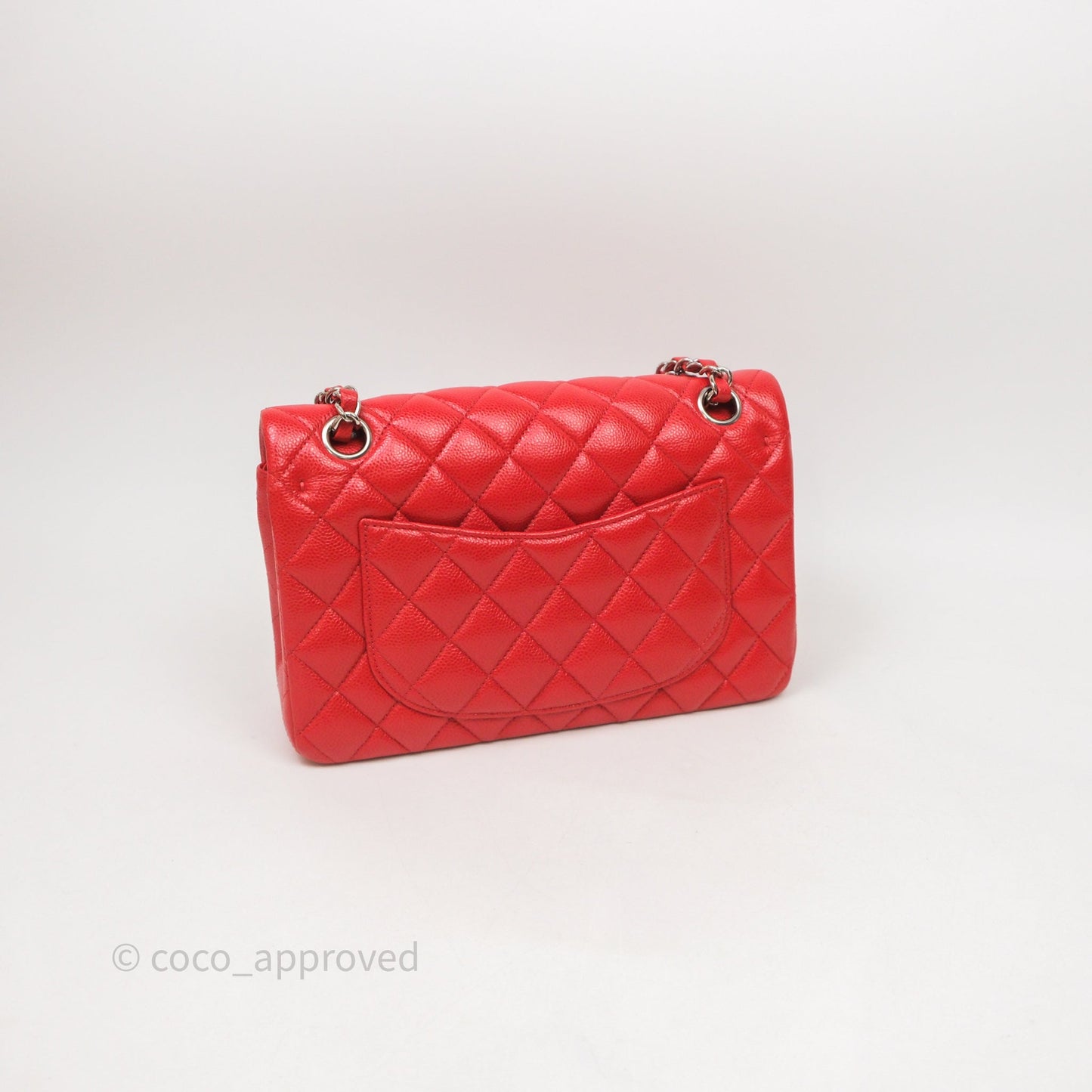 Chanel Small Classic Flap Quilted Red Caviar Silver Hardware