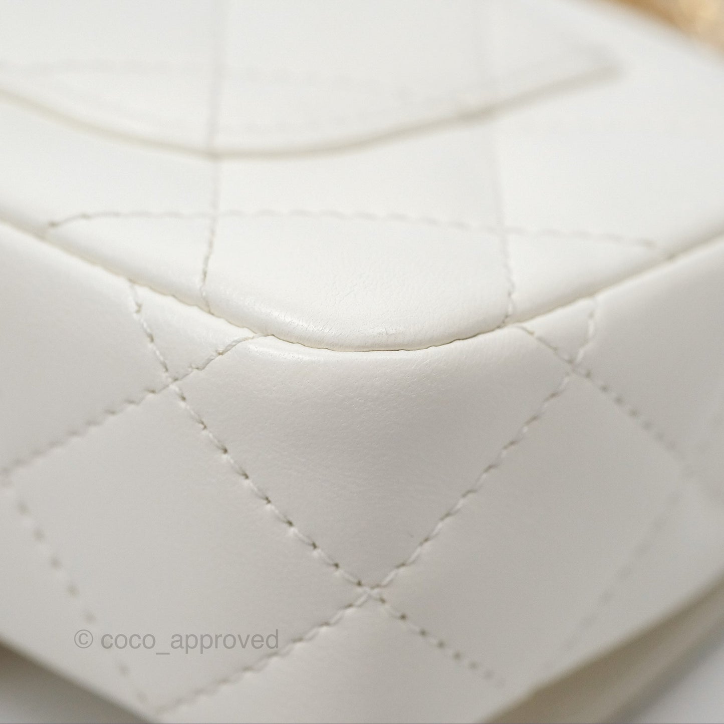 Chanel Top Handle Mini Flap Ivory White Lambskin Gold Hardware