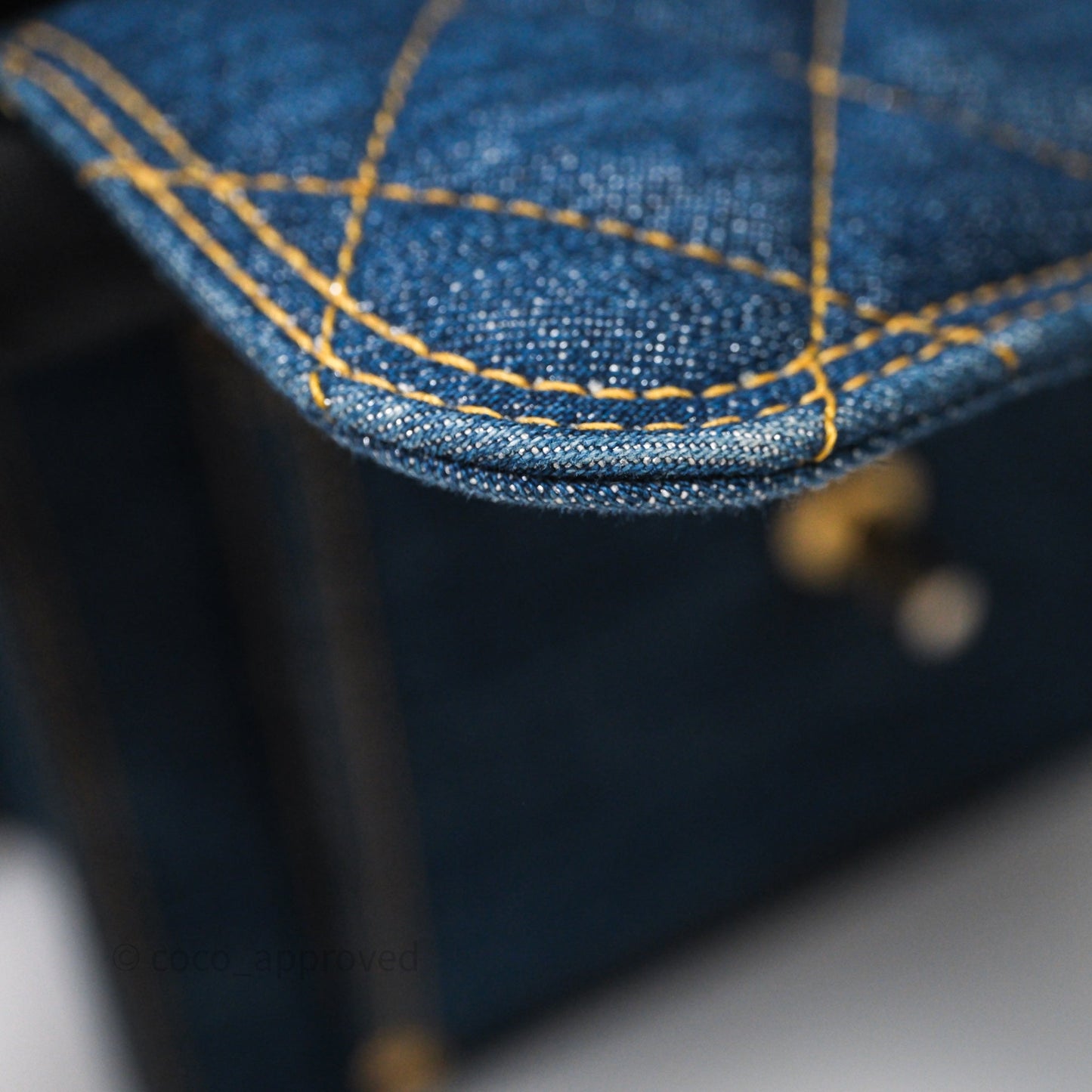 Chanel Square Flap Bag Denim Aged Gold Hardware
