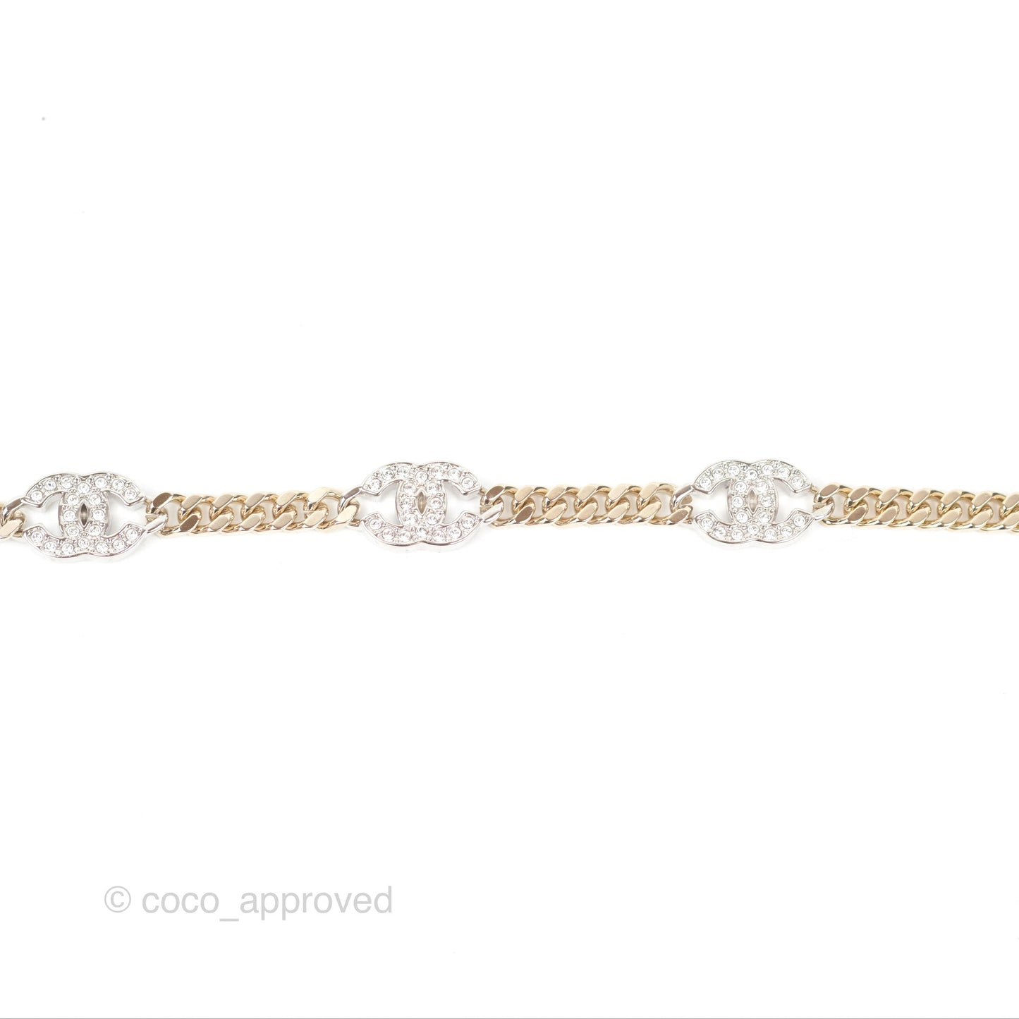 Chanel Silver CC Crystal Chain Choker Gold Tone 24V