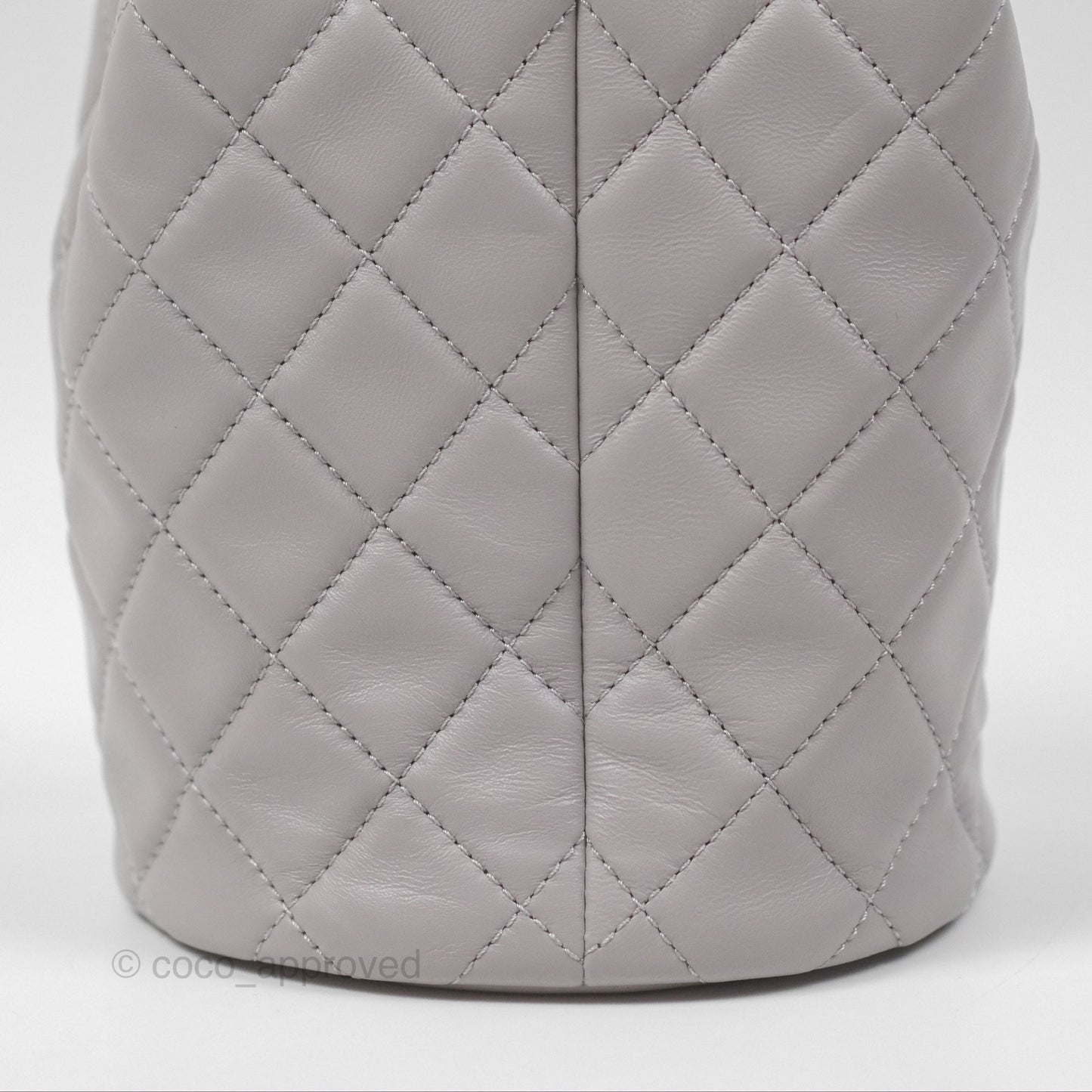 Chanel Pearl Crush Drawstring Bucket Bag Grey Lambskin Aged Gold Hardware
