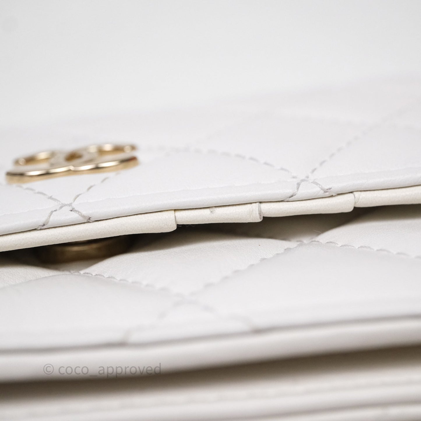Chanel Mini Wallet On Large Pearl Chain WOC Quilted White Lambskin Gold Hardware