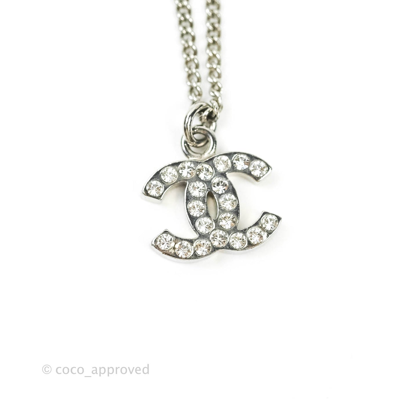 Chanel CC Crystal Necklace Silver Tone 11V
