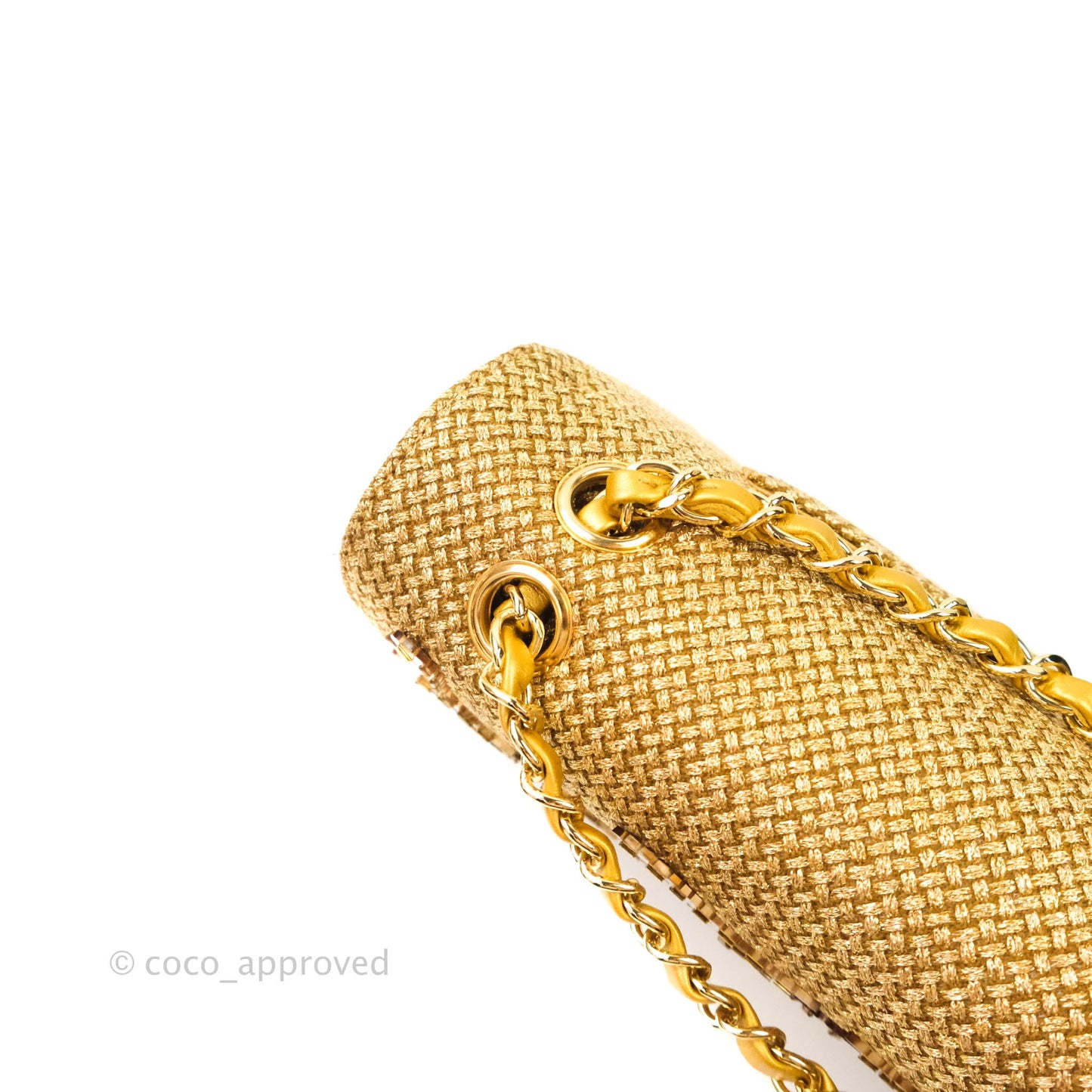 Chanel Classic M/L Medium Double Flap Gold Tweed Mirror Embellished Gold Hardware