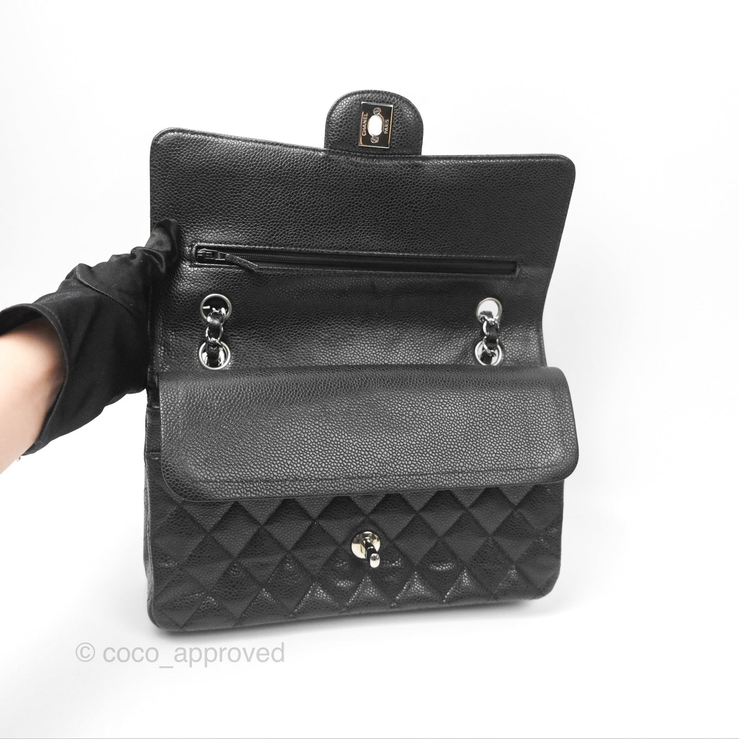 Chanel Classic M/L Medium Flap Quilted Black Caviar Silver Hardware