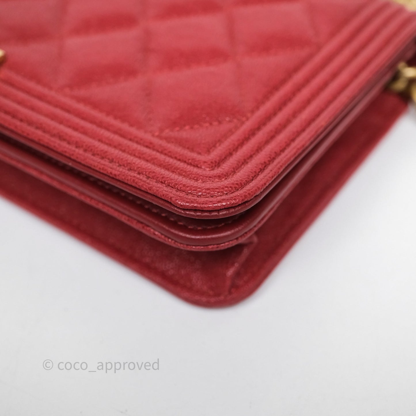 Chanel Boy Wallet on Chain WOC Red Caviar Aged Gold Hardware