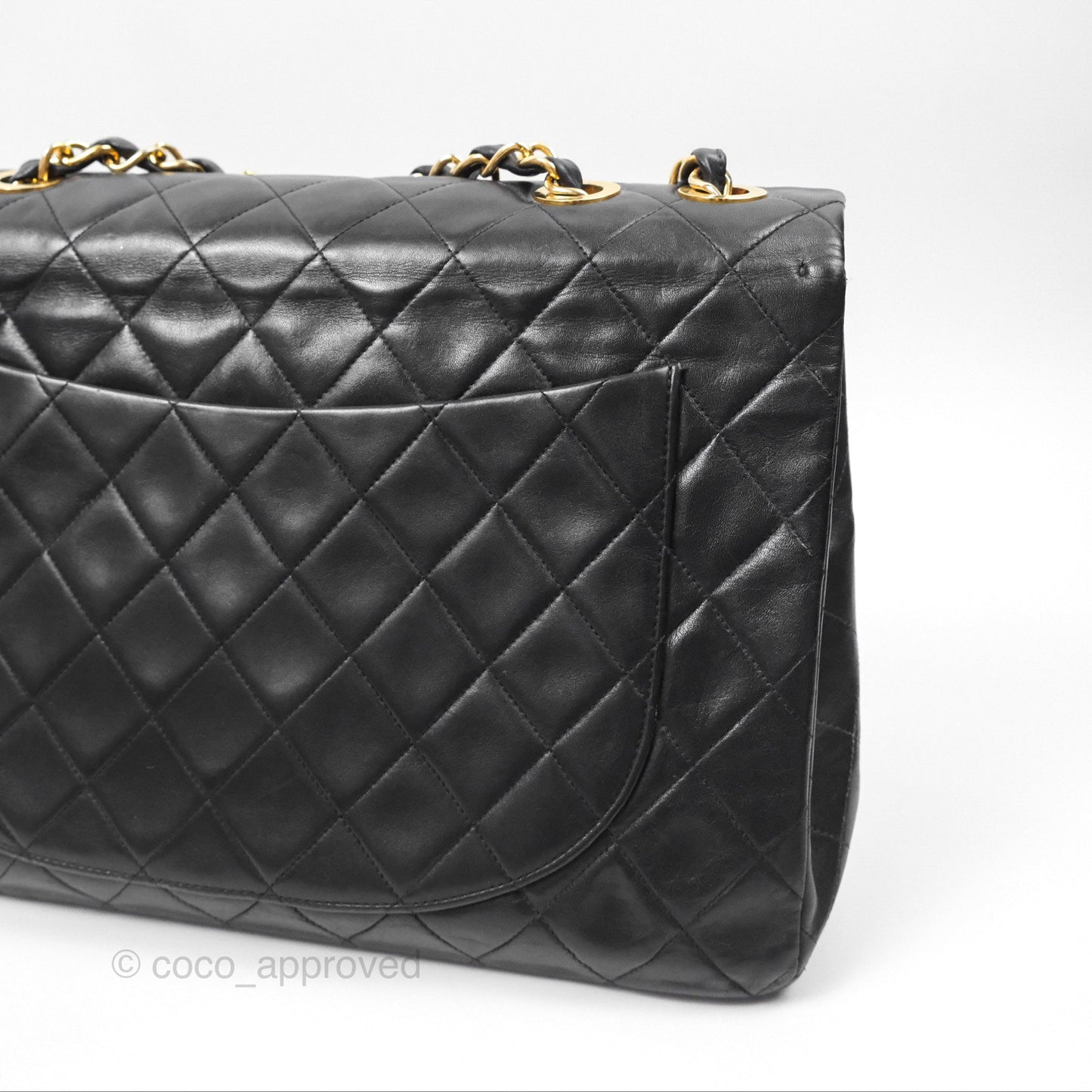 Chanel Vintage Maxi Single Flap Black Lambskin 24K Gold Hardware