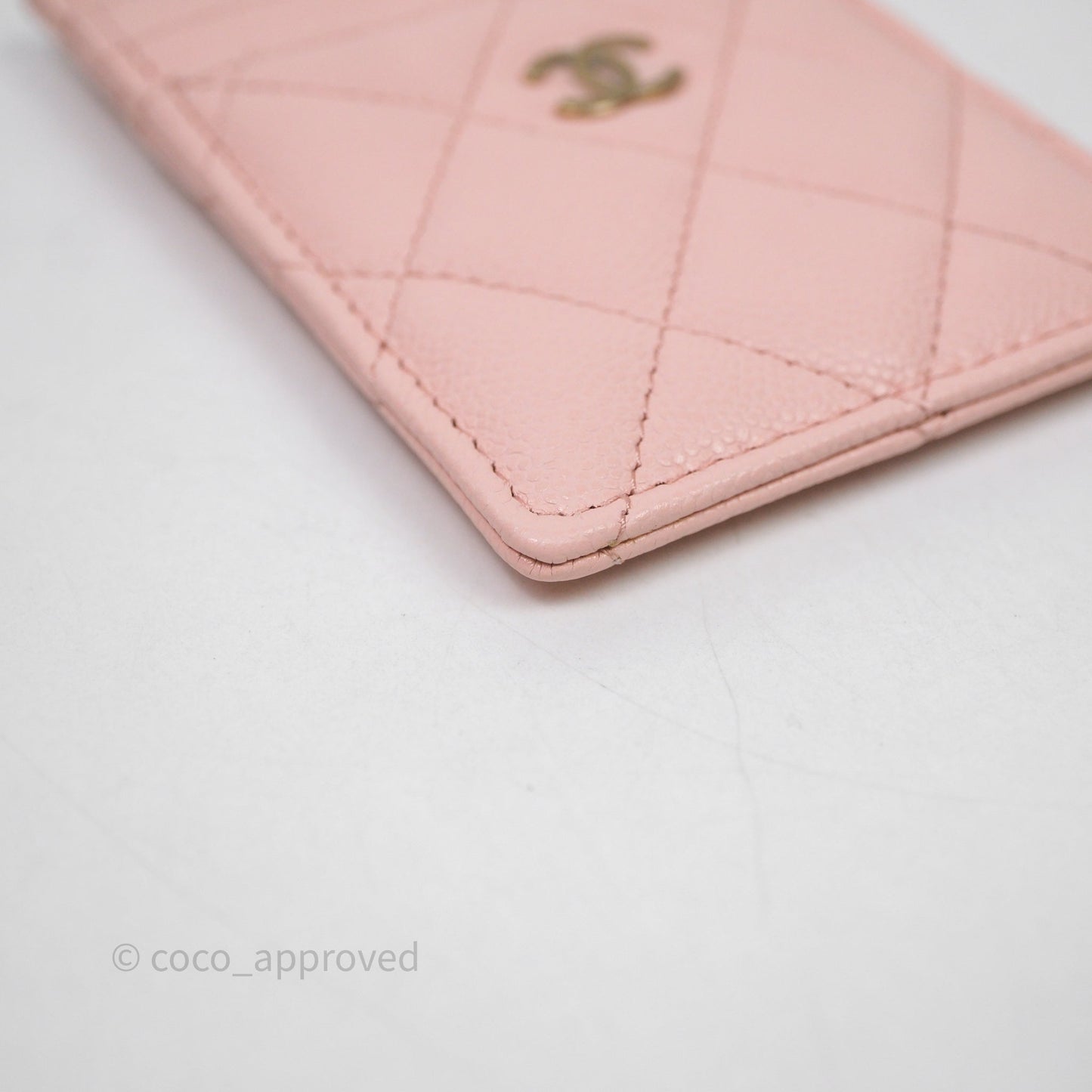 Chanel Quilted Card Holder Caviar Pink Gold Hardware