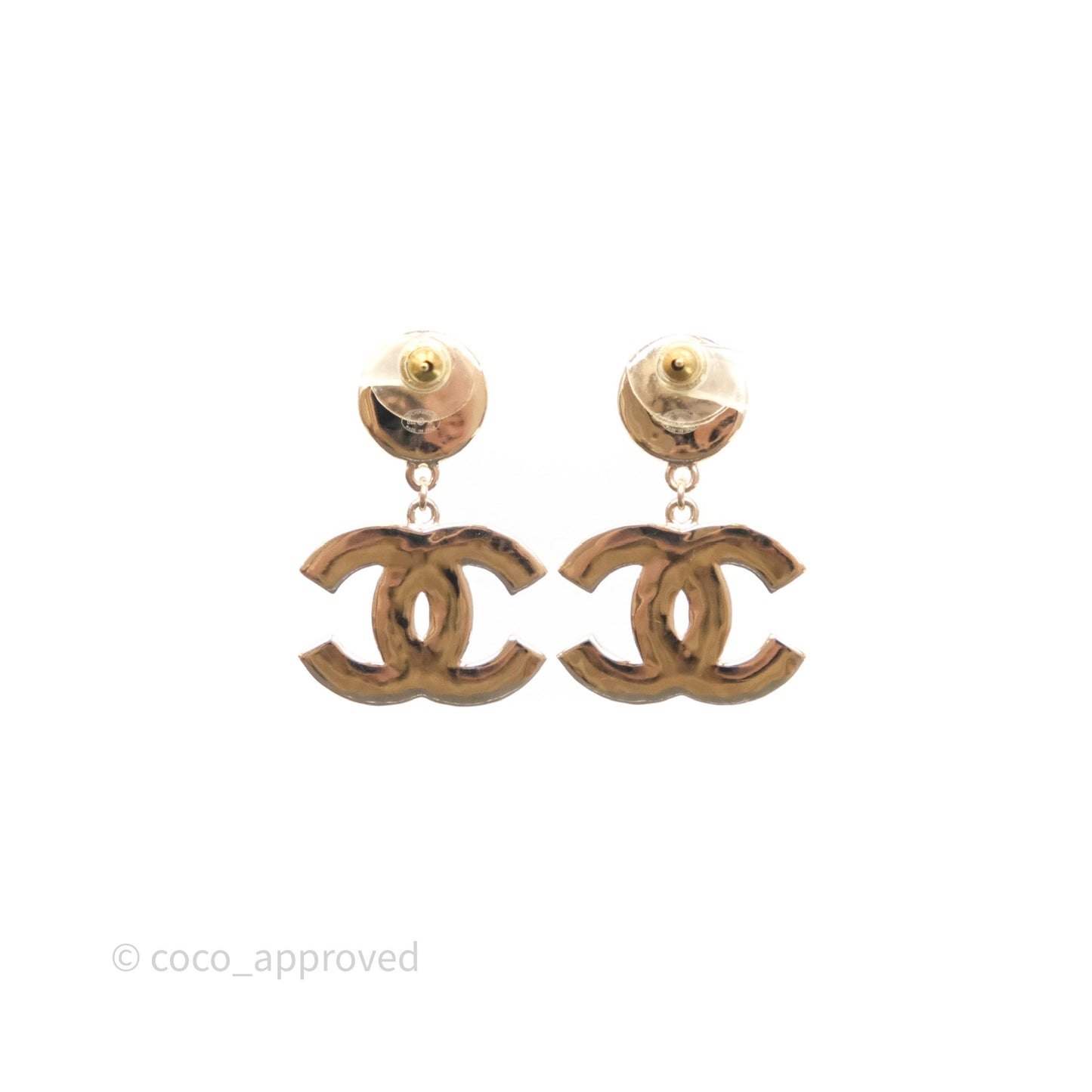 Chanel Round Pearl CC Black Resin Drop Earrings Gold Tone 22A