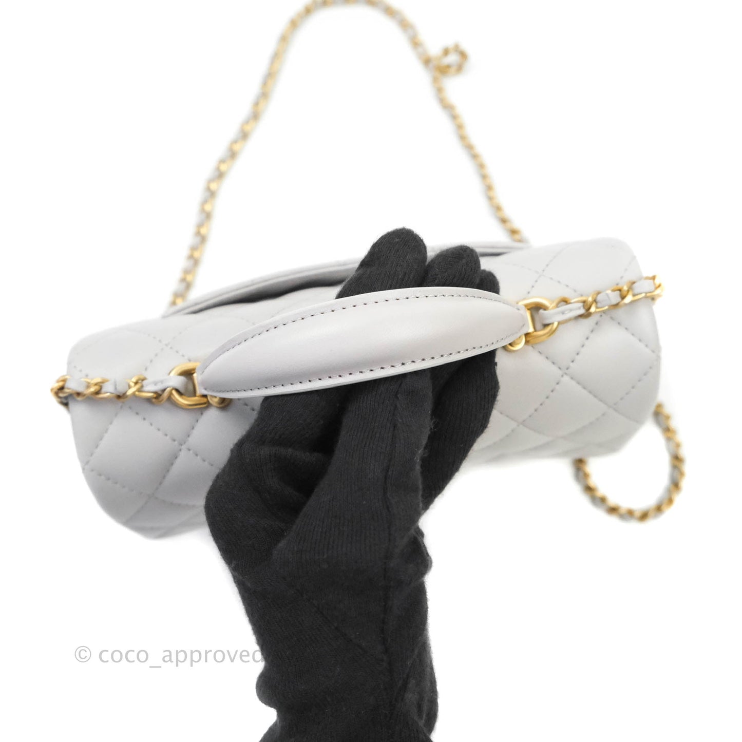 Chanel Top Handle Mini Rectangular Flap Bag Grey Lambskin Aged Gold Hardware