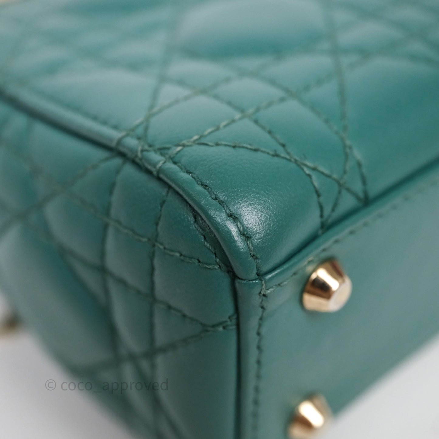 Christian Dior Mini Lady Dior Cannage Green Lambskin Gold Hardware