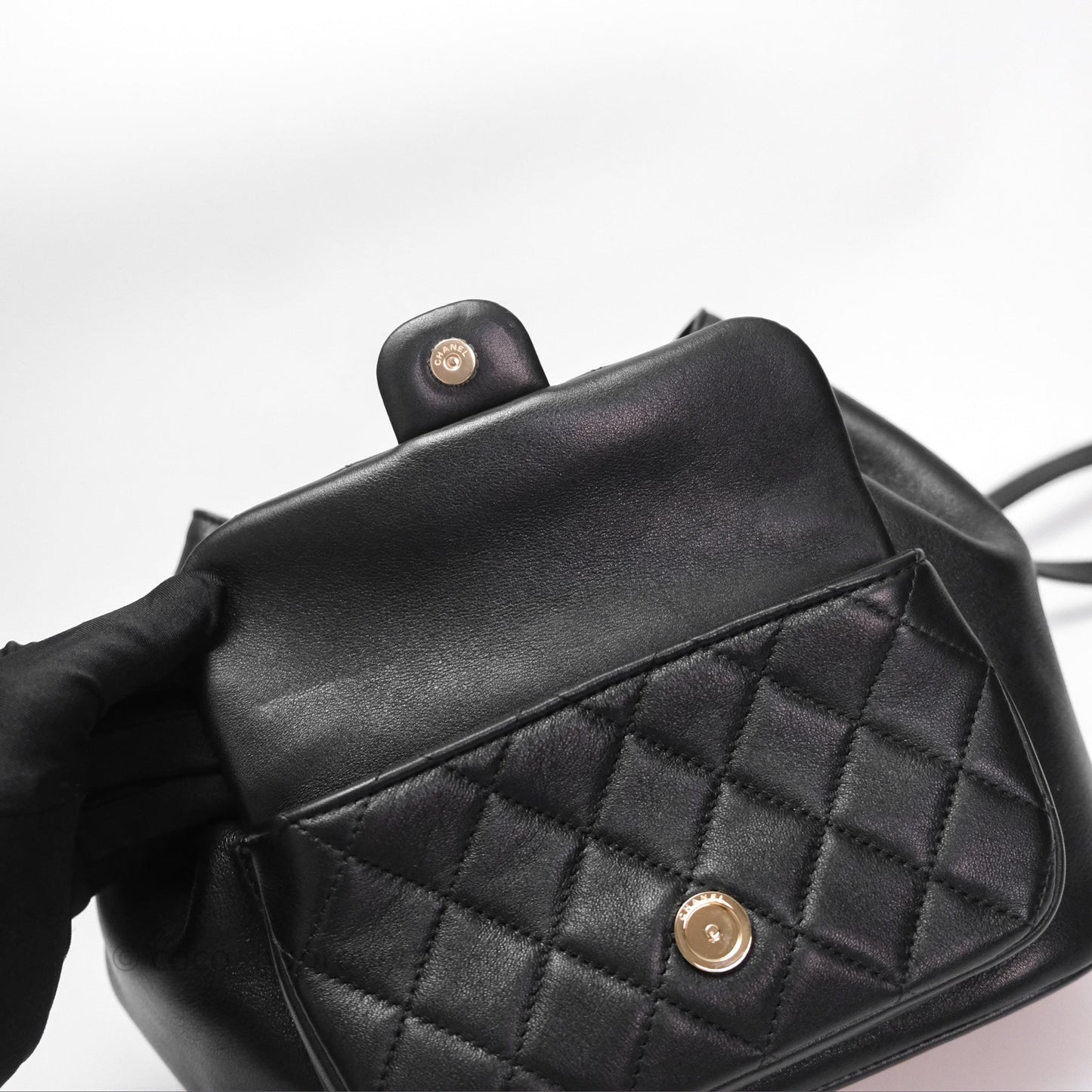 Chanel Quilted Large Duma Drawstring Backpack Black Calfskin