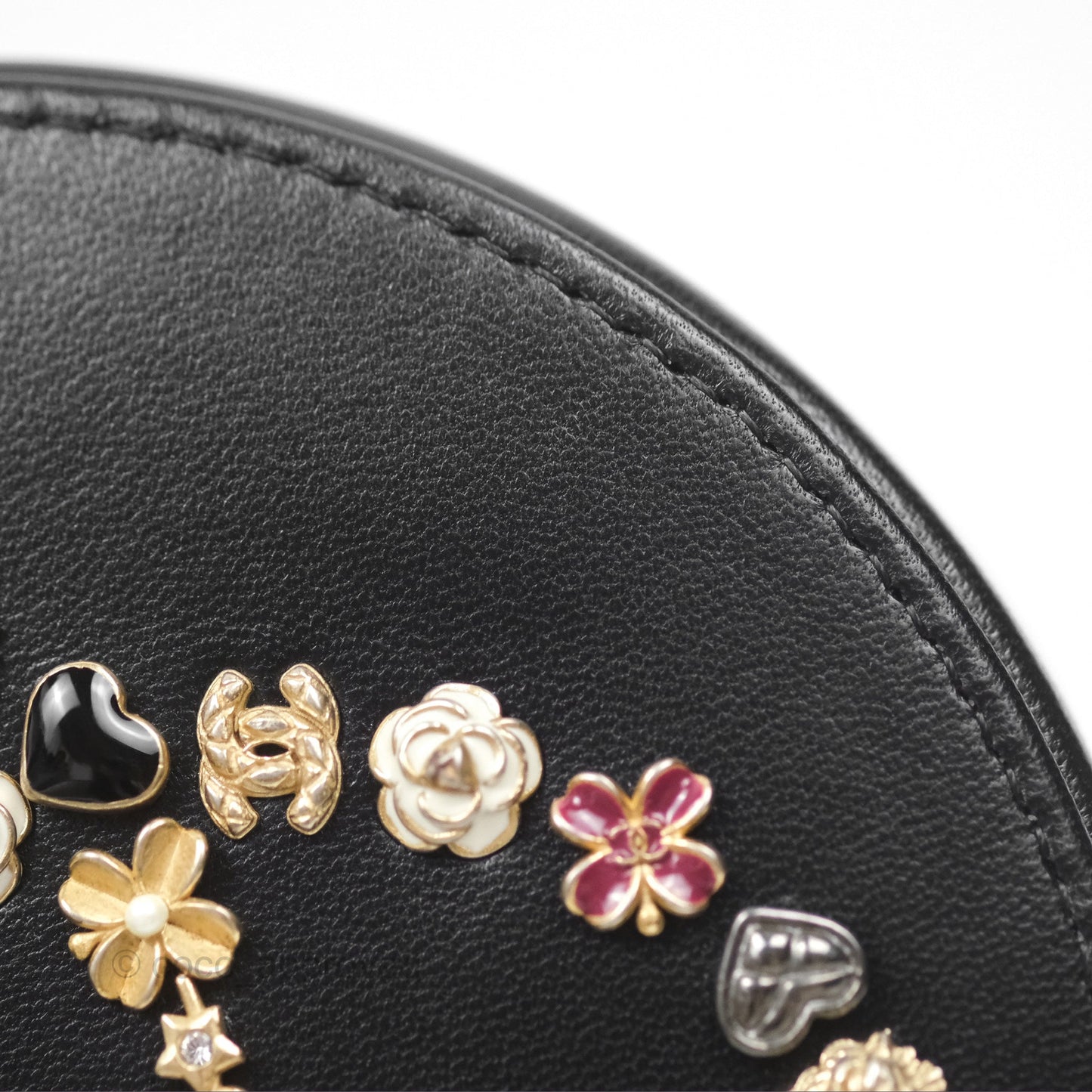 Chanel Studded CC Round Clutch With Chain Black Lambskin Gold Hardware