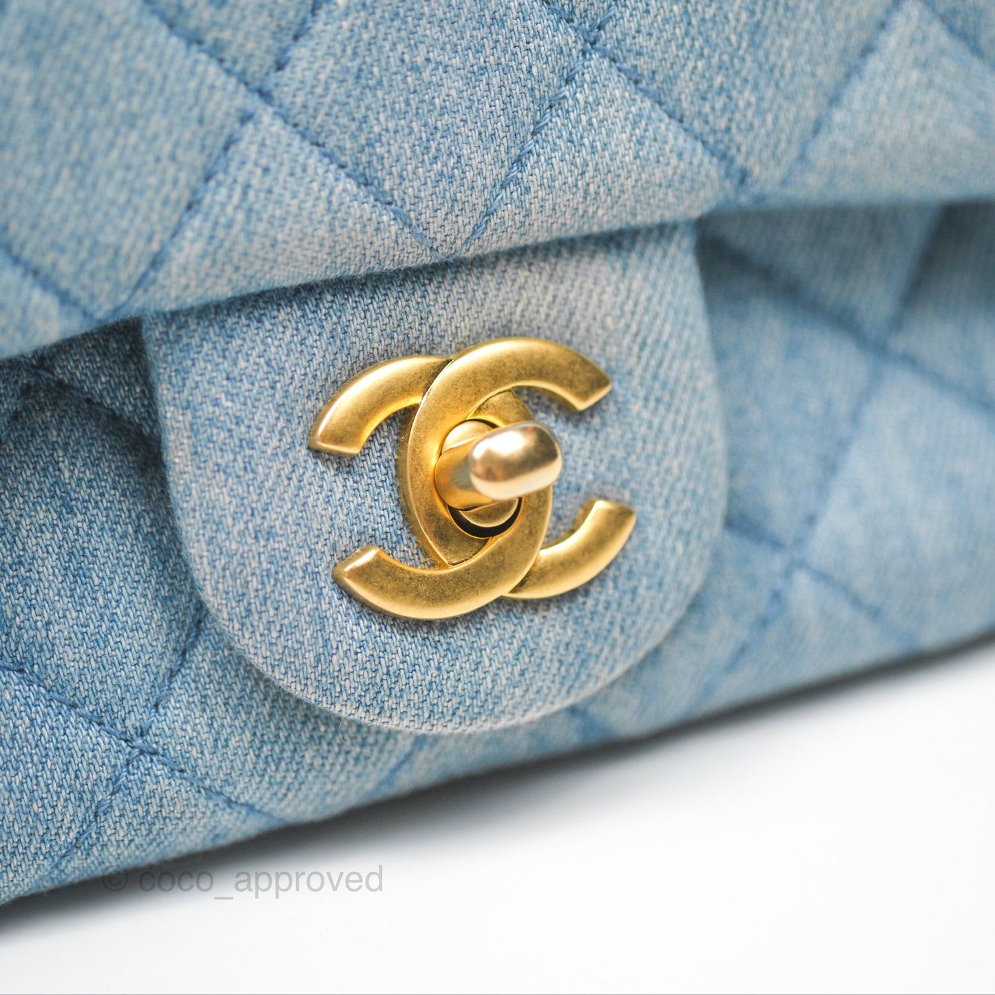 Chanel Mini Square Pearl Crush Quilted Denim Aged Gold Hardware