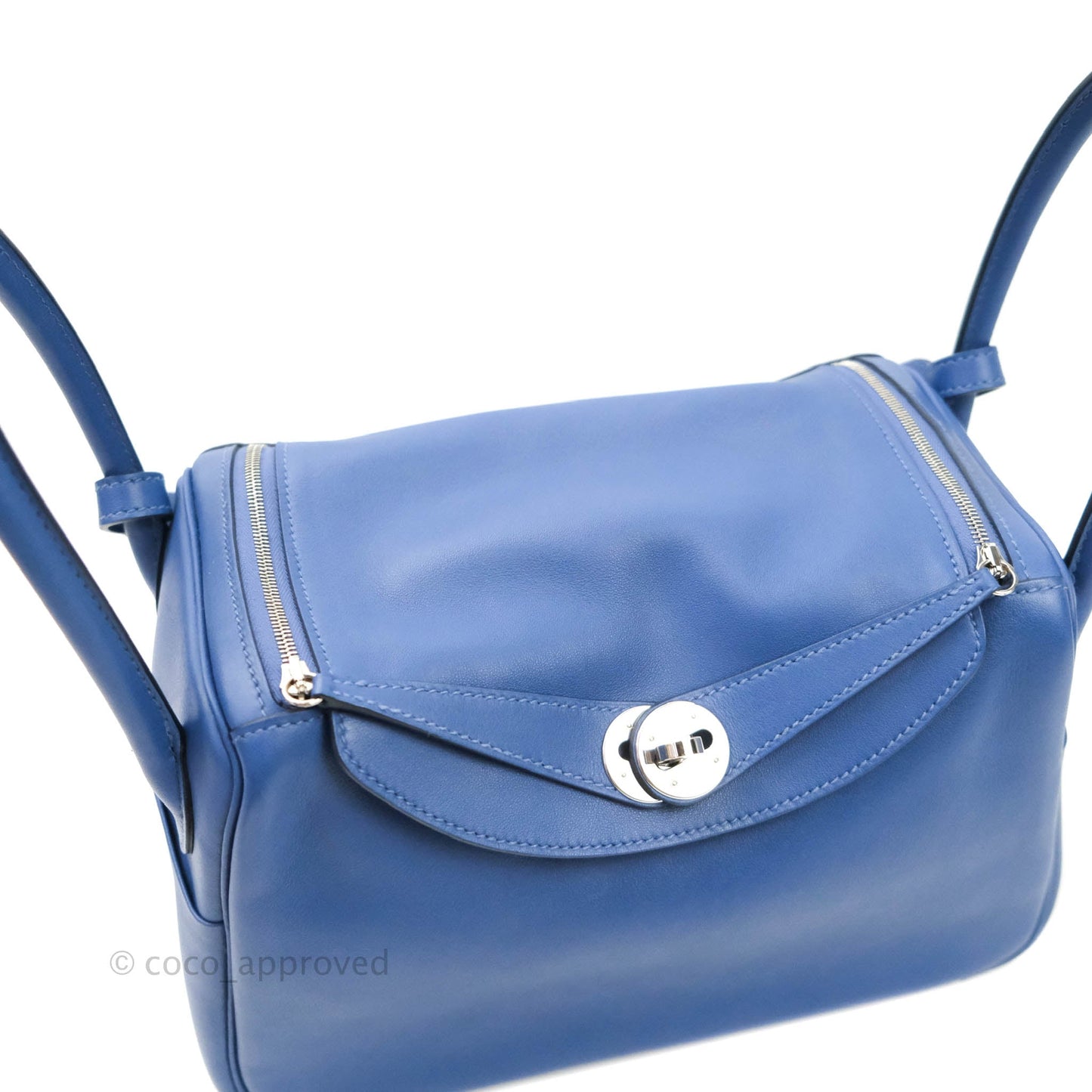 Hermès Lindy 26 Tressage de Cuir Swift Bleu Brighton Palladium Hardware