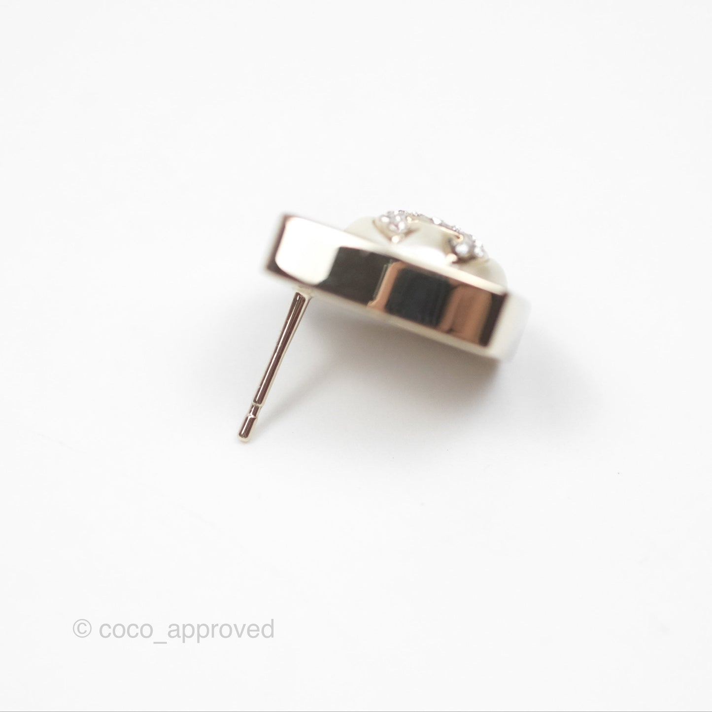Chanel Crystal CC Pearl Square Earrings Gold Tone 23S