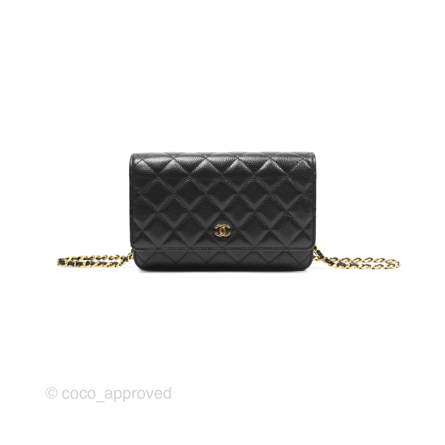 Chanel Classic Quilted Wallet On Chain WOC Black Caviar Gold Hardware