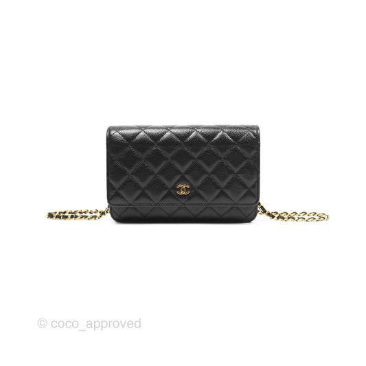 Chanel Classic Quilted Wallet On Chain WOC Black Caviar Gold Hardware