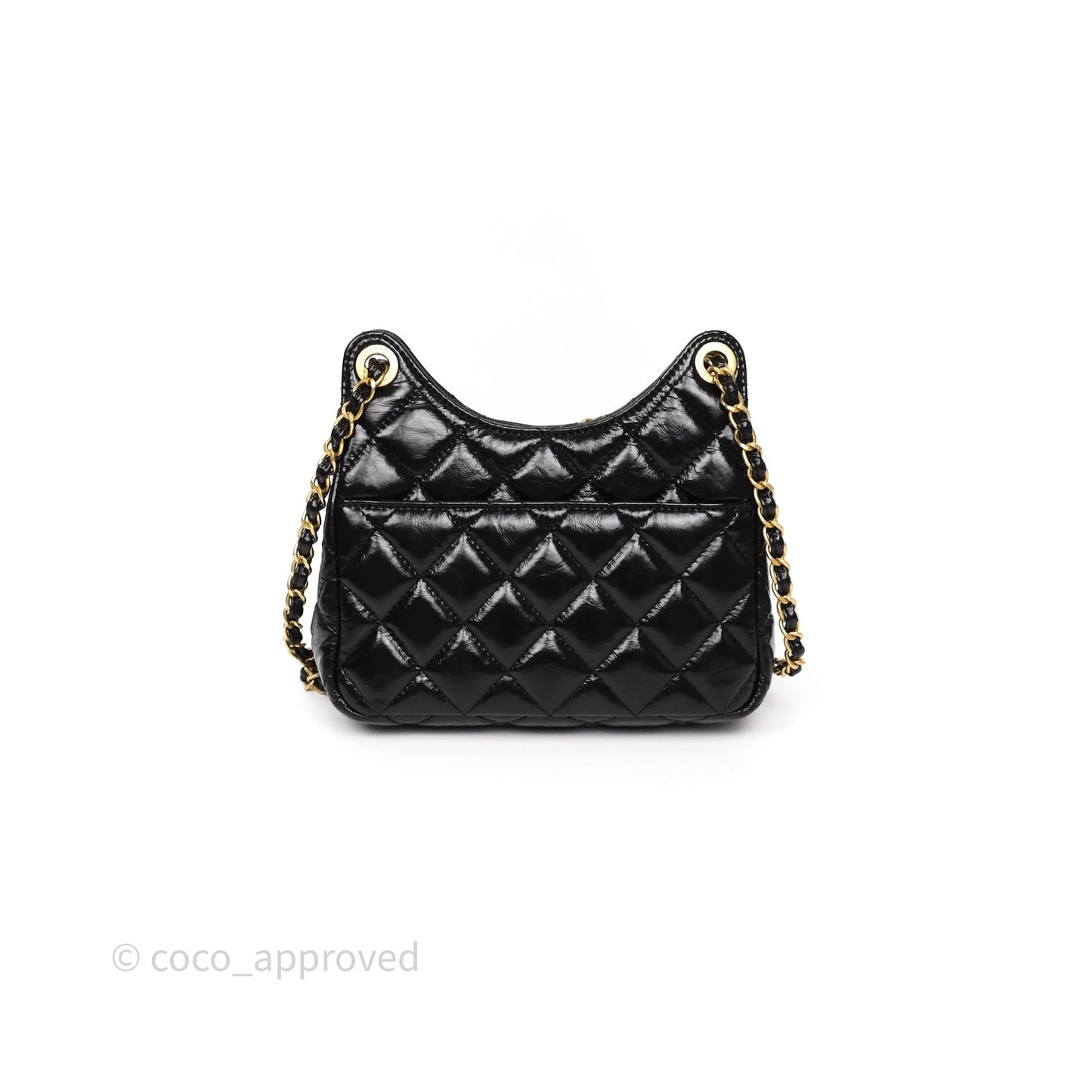 Chanel Small Hobo Black Shiny Crumpled Calfskin Aged Gold Hardware 23C