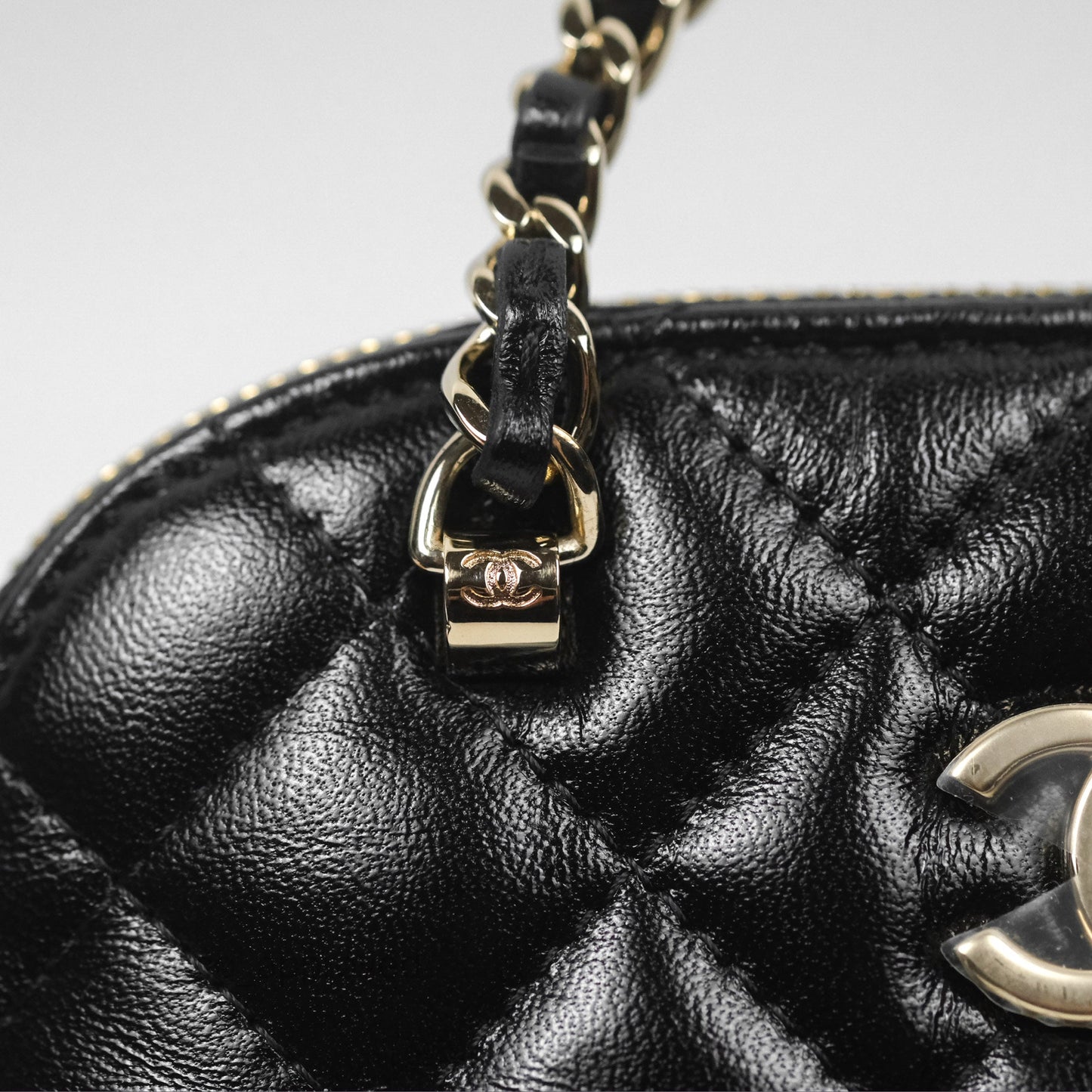 Chanel Mini Handle Clutch with Chain Black Shiny Lambskin Gold Hardware