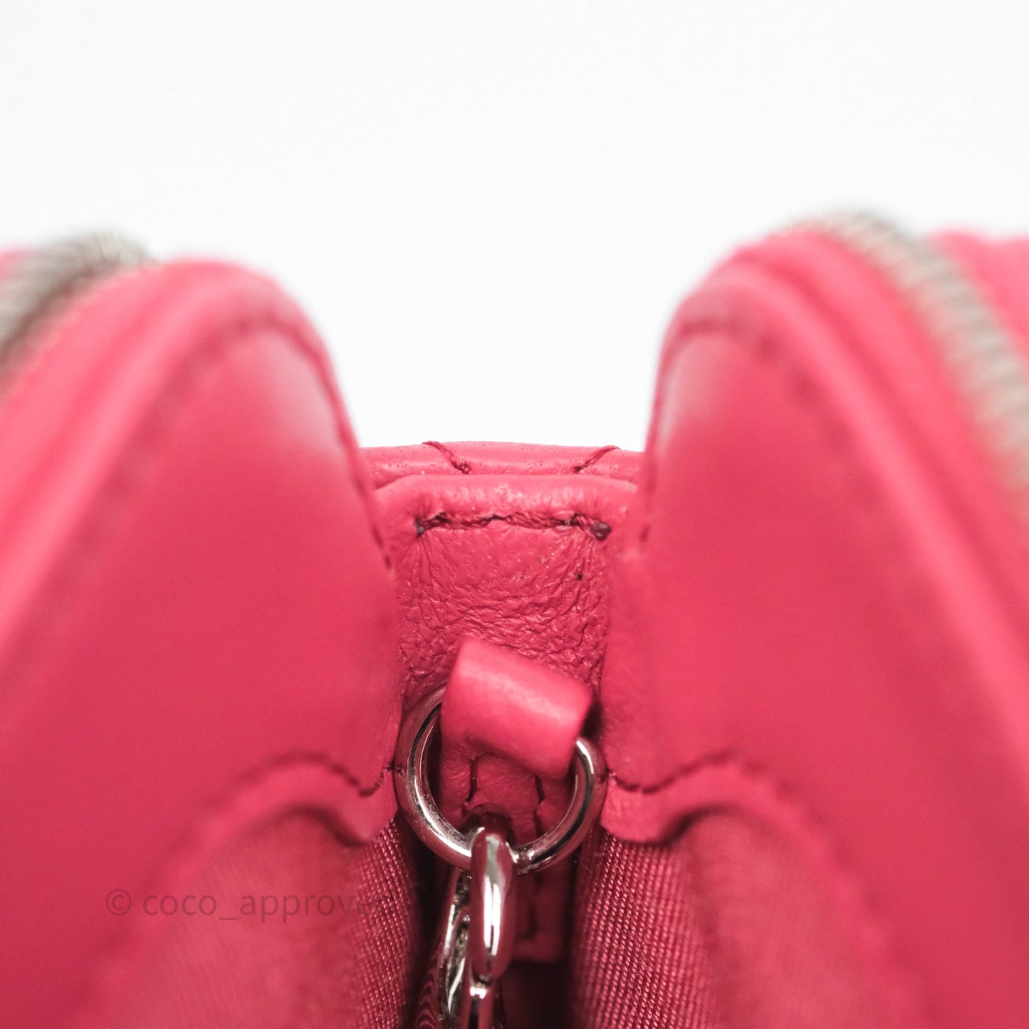 Chanel Double Zip Clutch On Chain Dark Pink Lambskin Silver Hardware