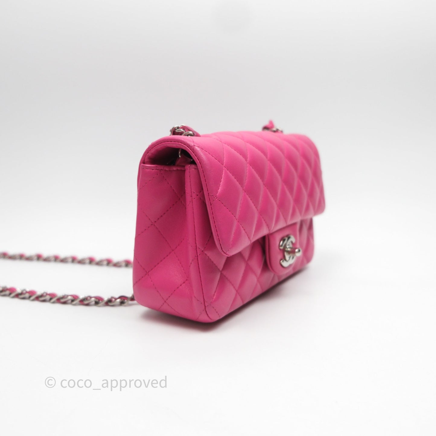 Chanel Mini Rectangular Quilted Dark Pink Lambskin Silver Hardware