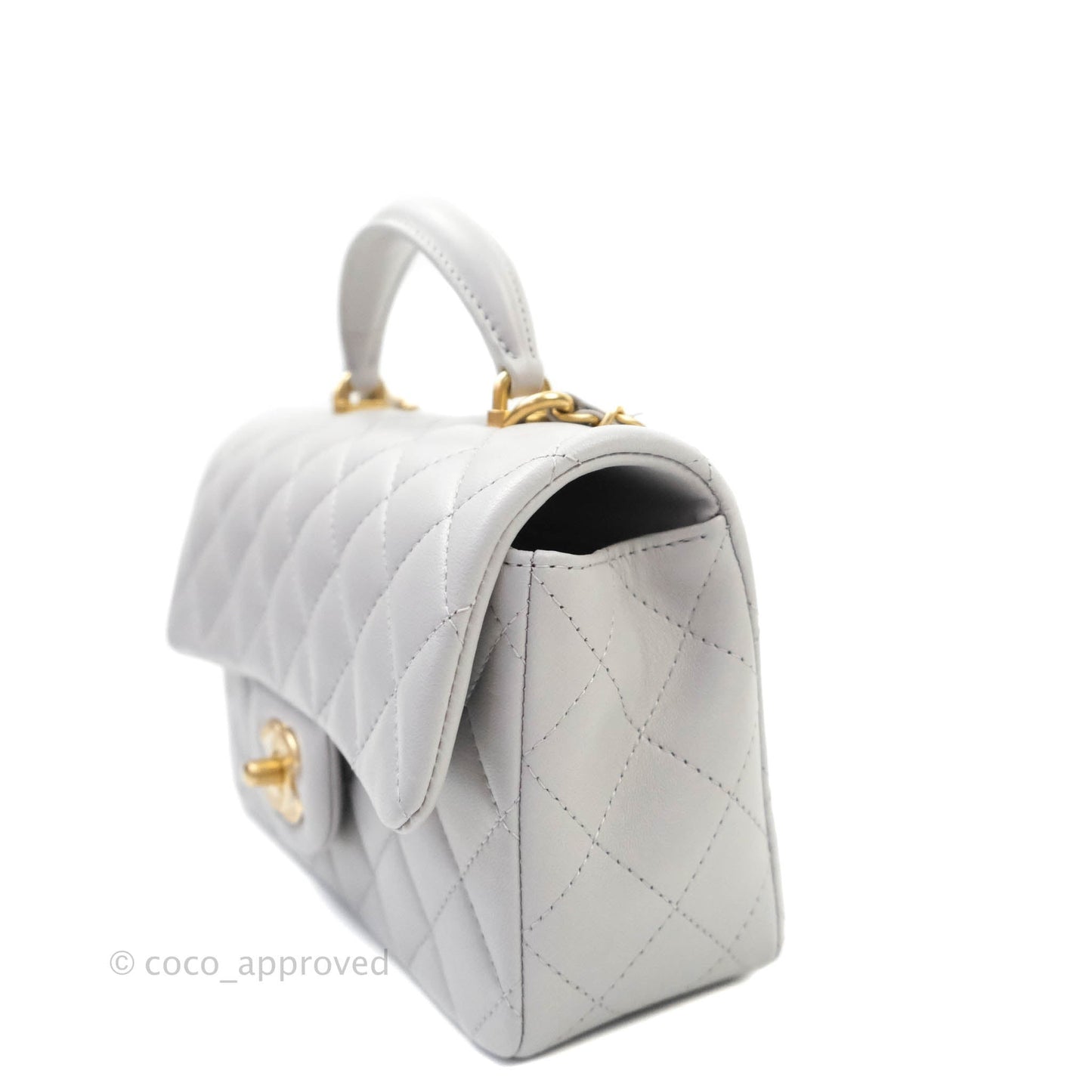 Chanel Top Handle Mini Rectangular Flap Bag Grey Lambskin Aged Gold Hardware