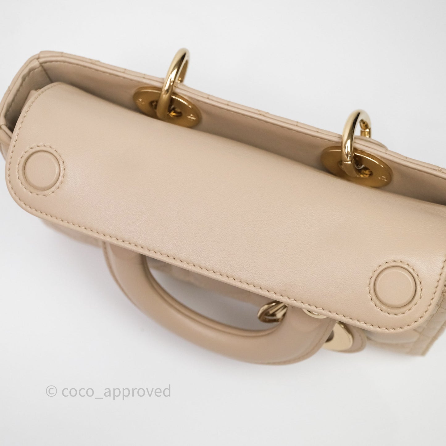 Christian Dior Small Lady D-Joy Powder Beige Cannage Lambskin Gold Hardware