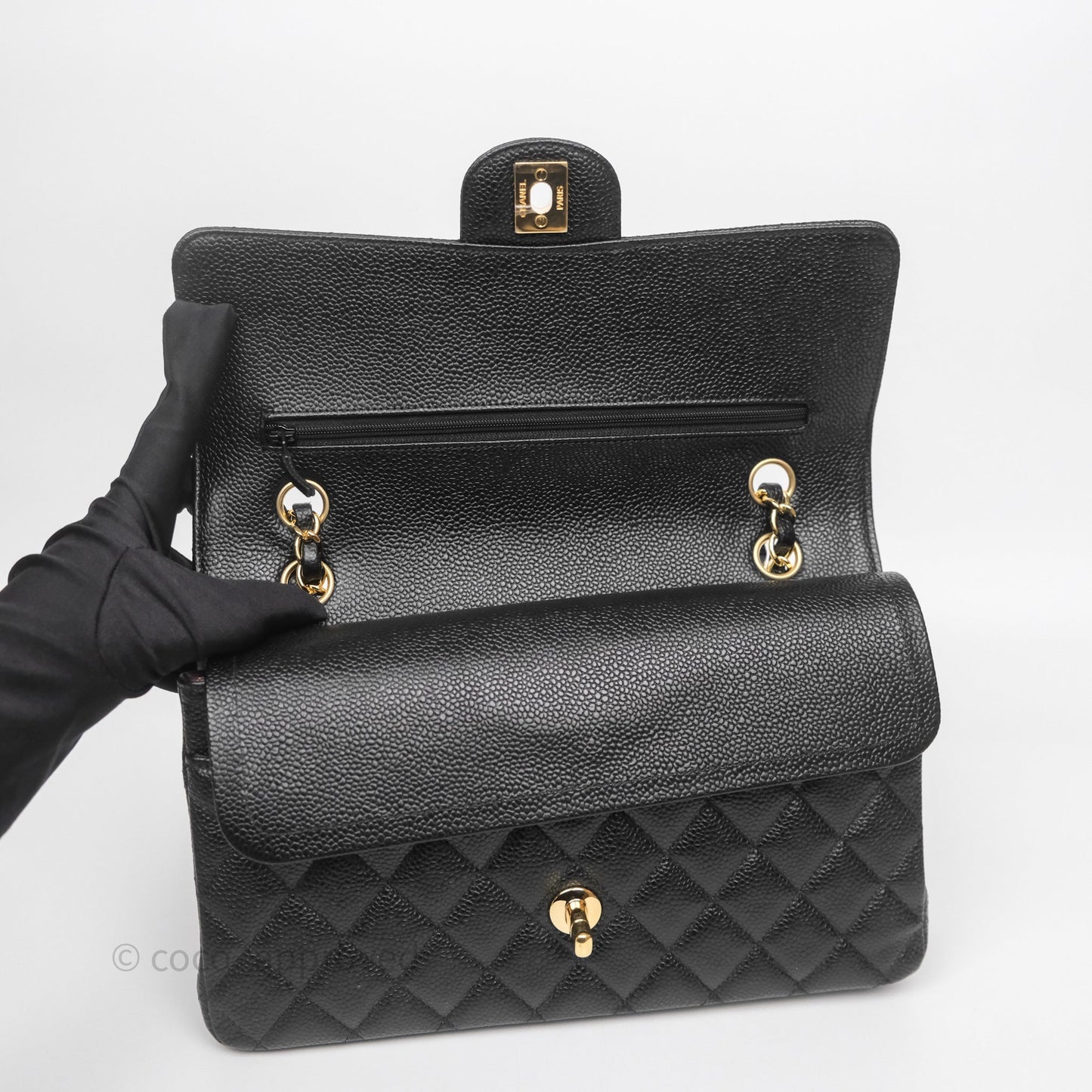 Chanel Classic M/L Medium Flap Quilted Black Caviar Gold Hardware