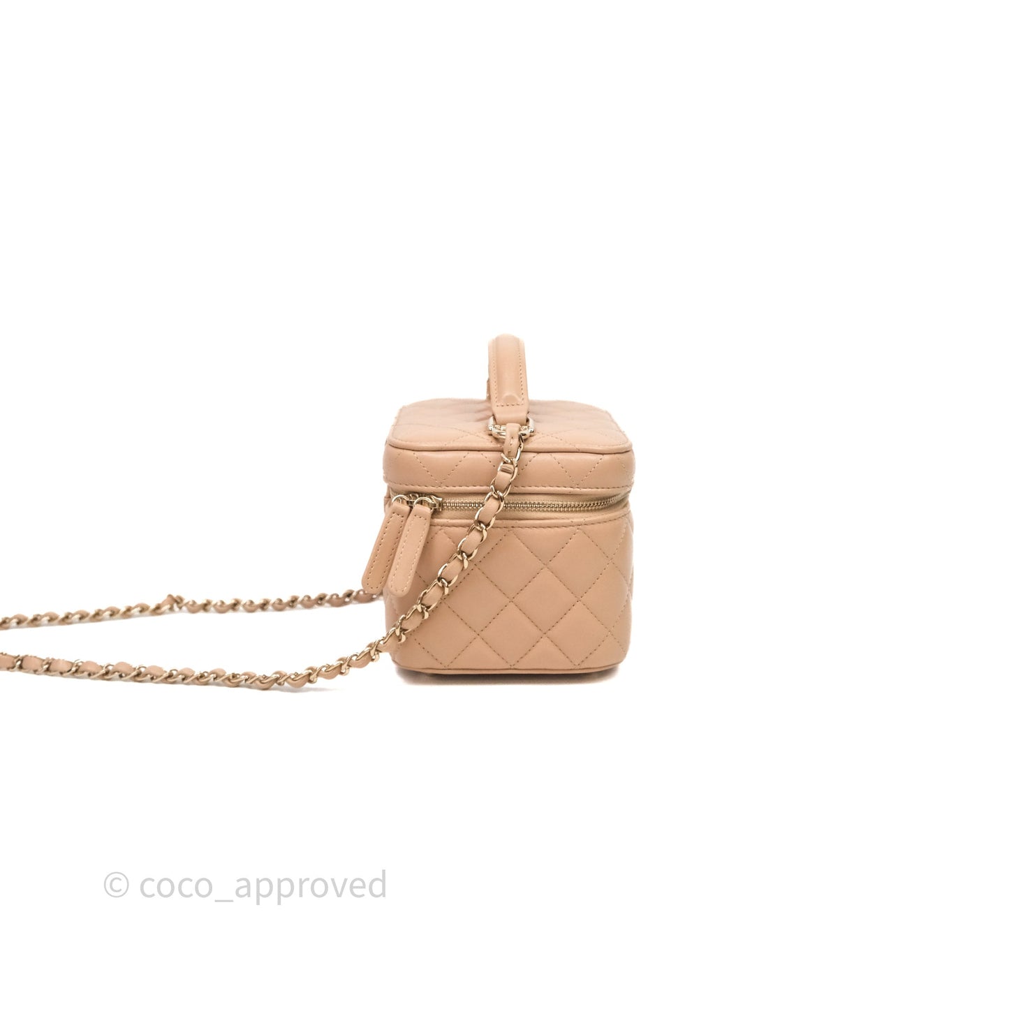 Chanel Top Handle Vanity With Chain Beige Lambskin Aged Gold Hardware