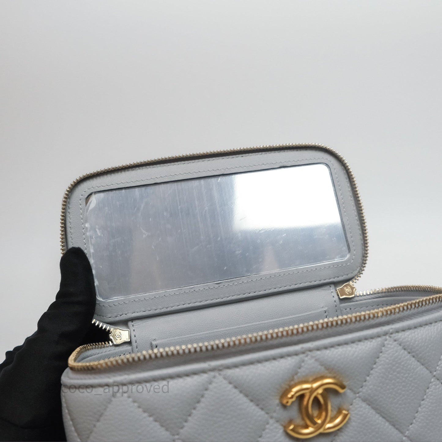Chanel Heart Crush Vanity With Chain Grey Caviar Aged Gold Hardware