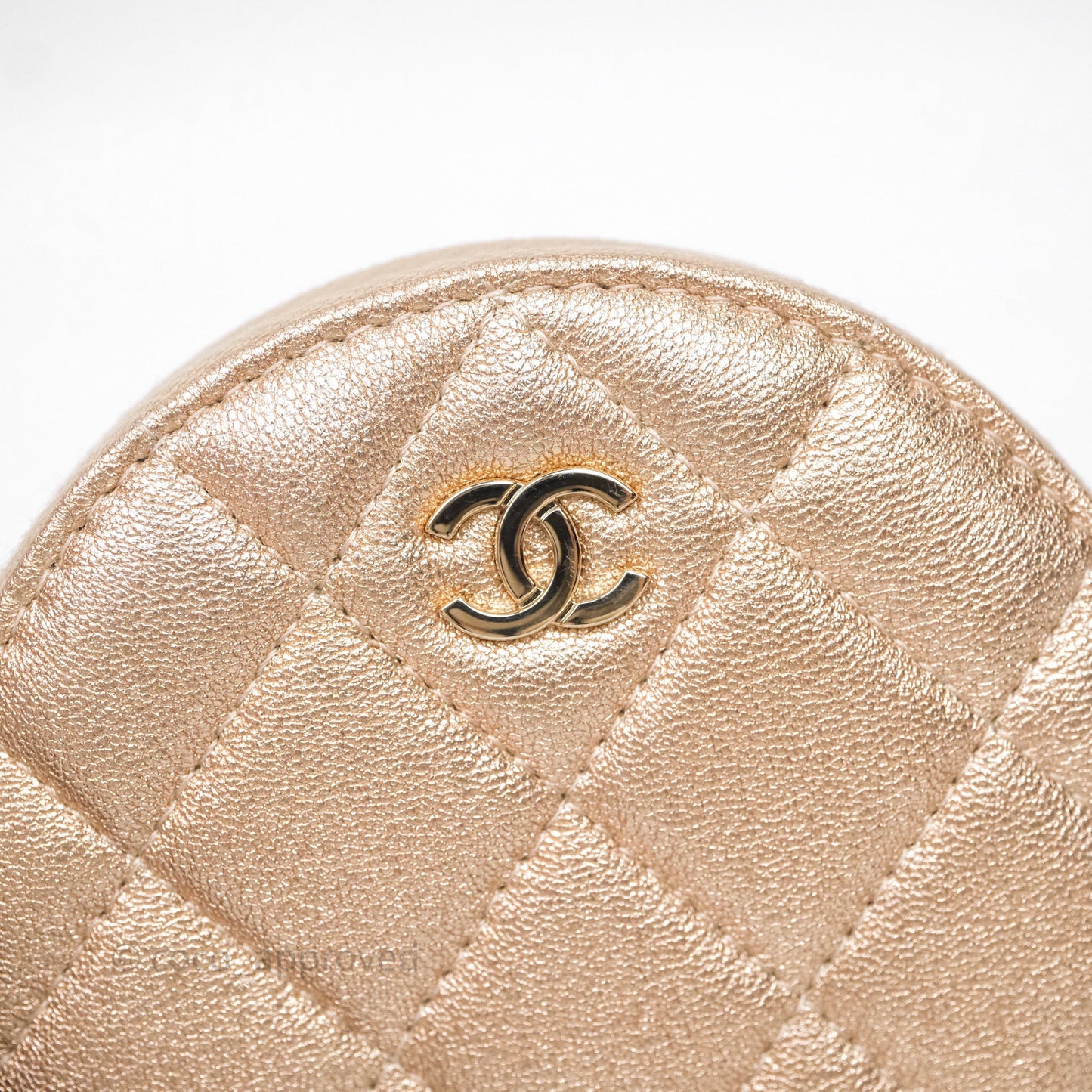 Chanel Quilted Round Coin Purse With Airpods Case Lambskin Metallic Gold Gold Hardware