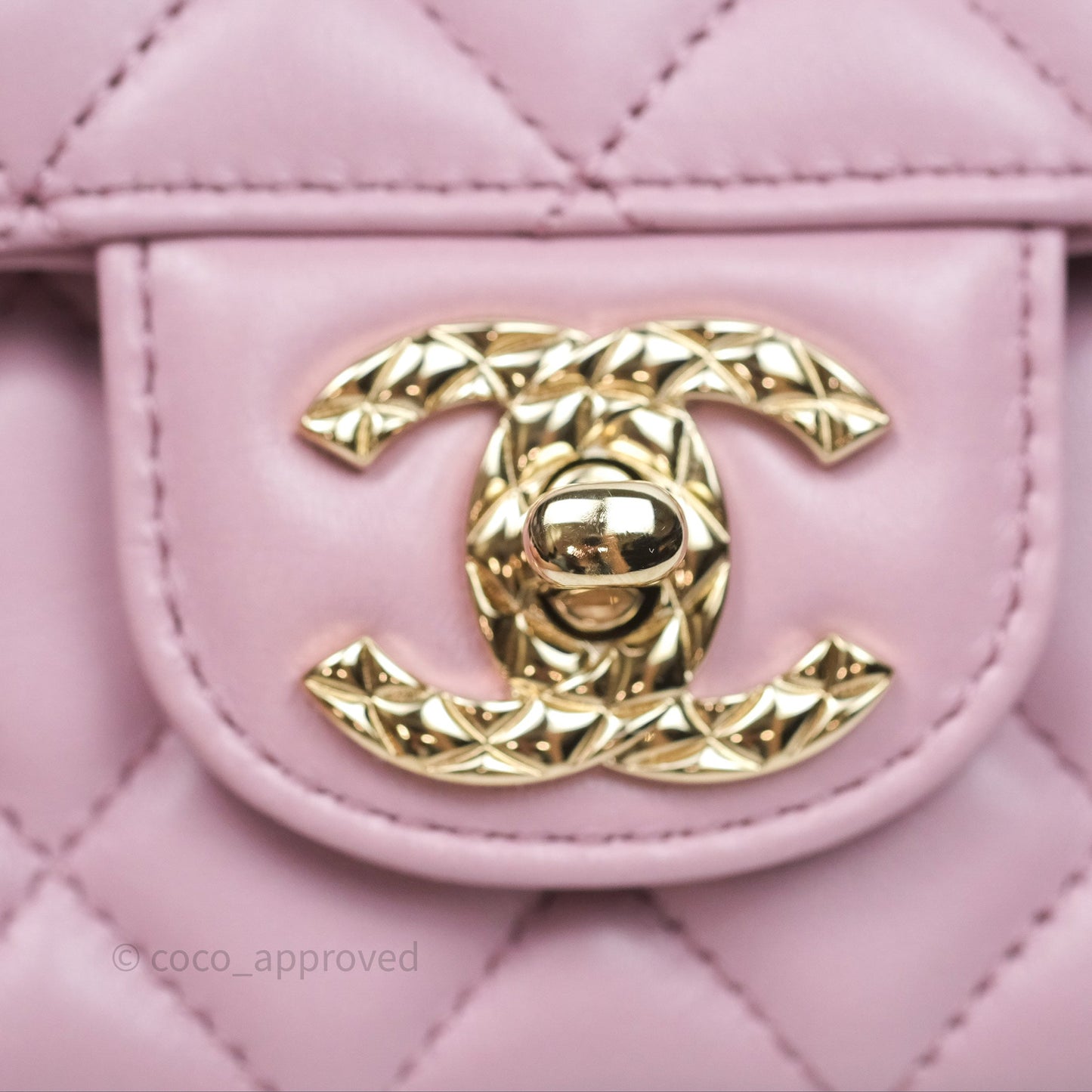 Chanel Logo Top Handle Mini Rectangular Flap Bag Pink Lambskin Gold Hardware