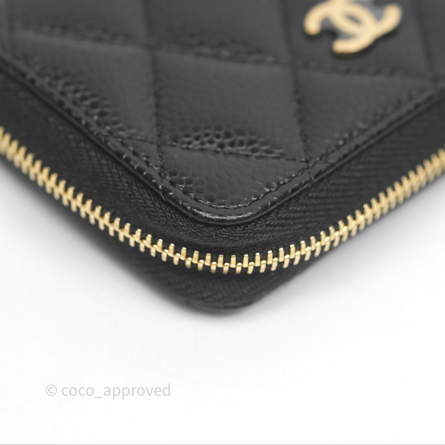 Chanel Quilted Zip Card Holder Black Caviar Gold Hardware