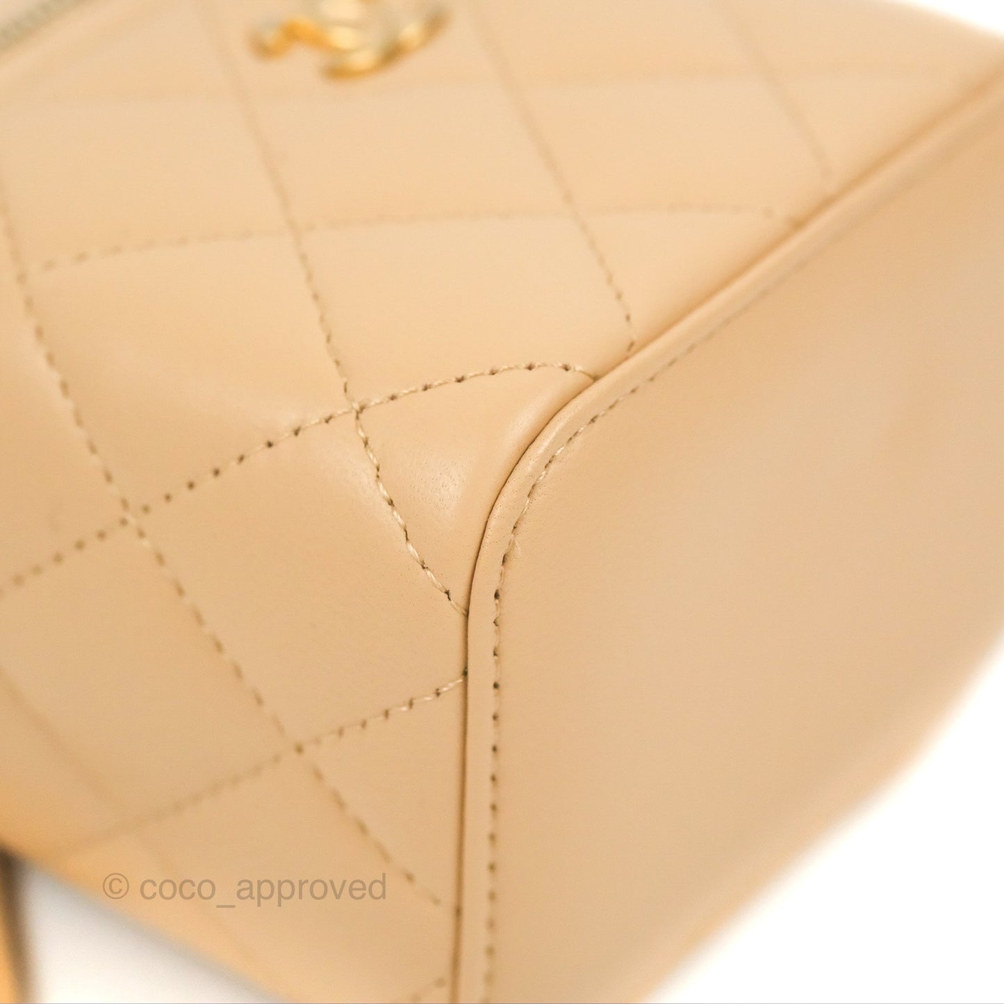 Chanel Mini Pearl Crush Vanity With Chain Beige Lambskin Aged Gold Hardware