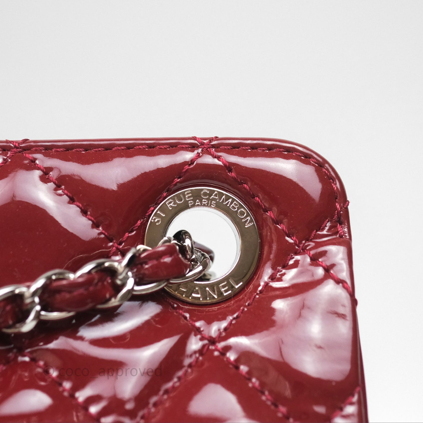Chanel CC Shopping Tote Bag Red Patent Silver Hardware