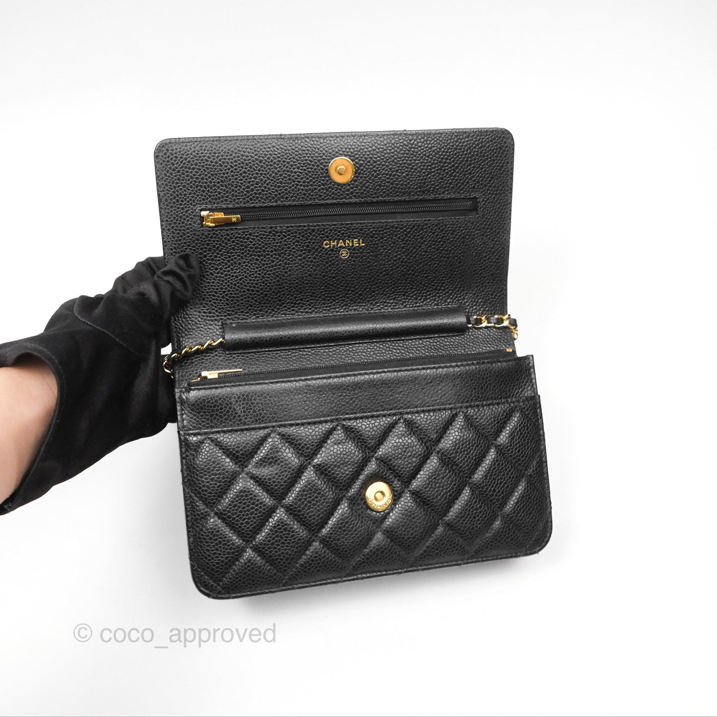 Chanel Classic Quilted Wallet On Chain WOC Black Caviar Gold Hardware