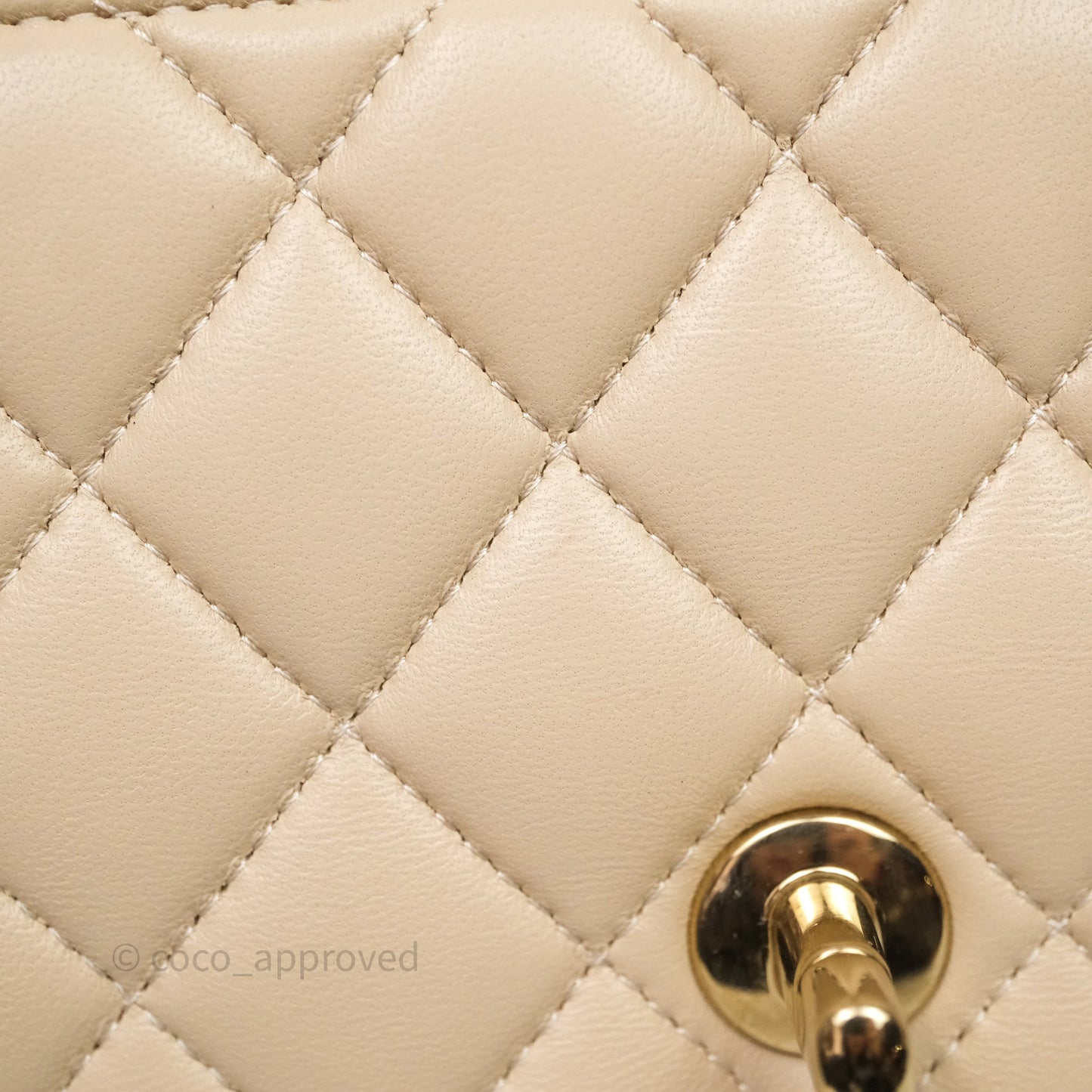 Chanel Top Handle Mini Rectangular Flap Beige Lambskin Shiny Gold Hardware