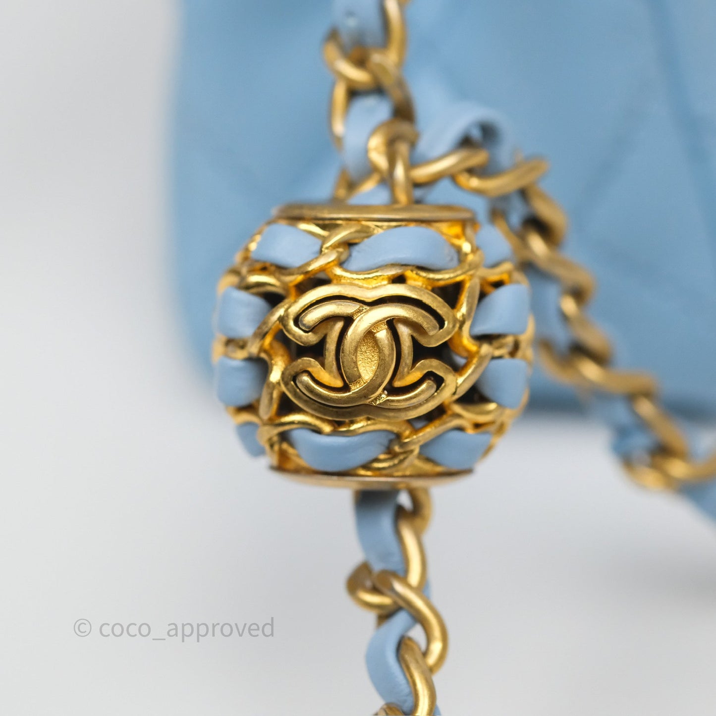 Chanel Mini Rectangular Pearl Crush Quilted Sky Blue Lambskin Aged Gold Hardware