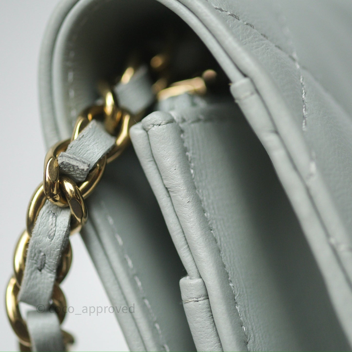 Chanel Classic Quilted Wallet on Chain WOC Grey Lambskin Gold Hardware