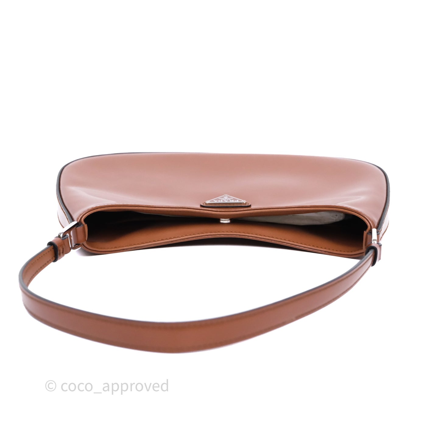 Prada Cleo Brushed Leather Shoulder Bag Brown