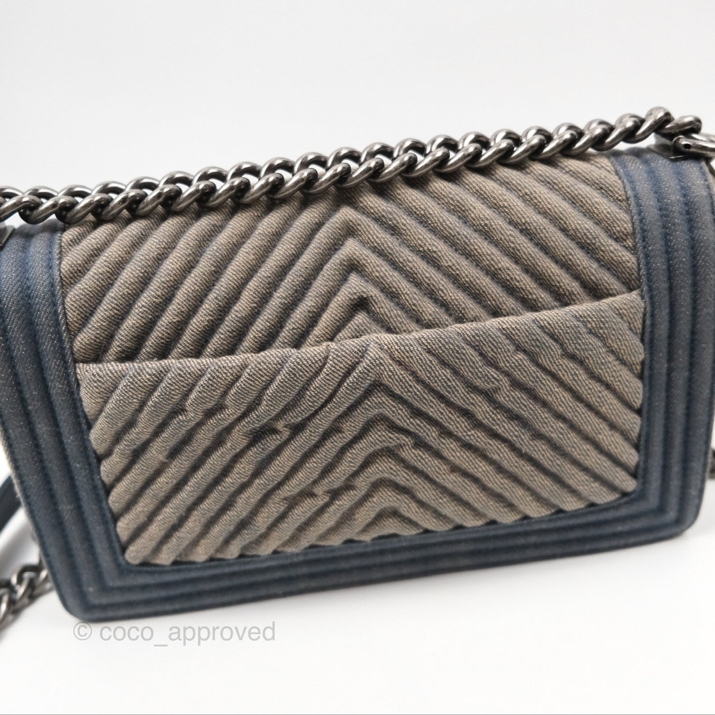 Chanel Medium Chevron Boy Washed Denim Ruthenium Hardware