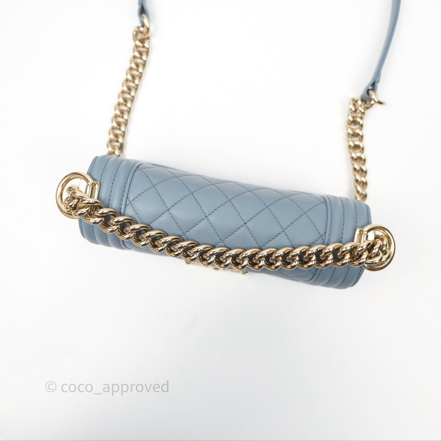 Chanel Small Quilted Boy Dusty Blue Lambskin Gold Hardware